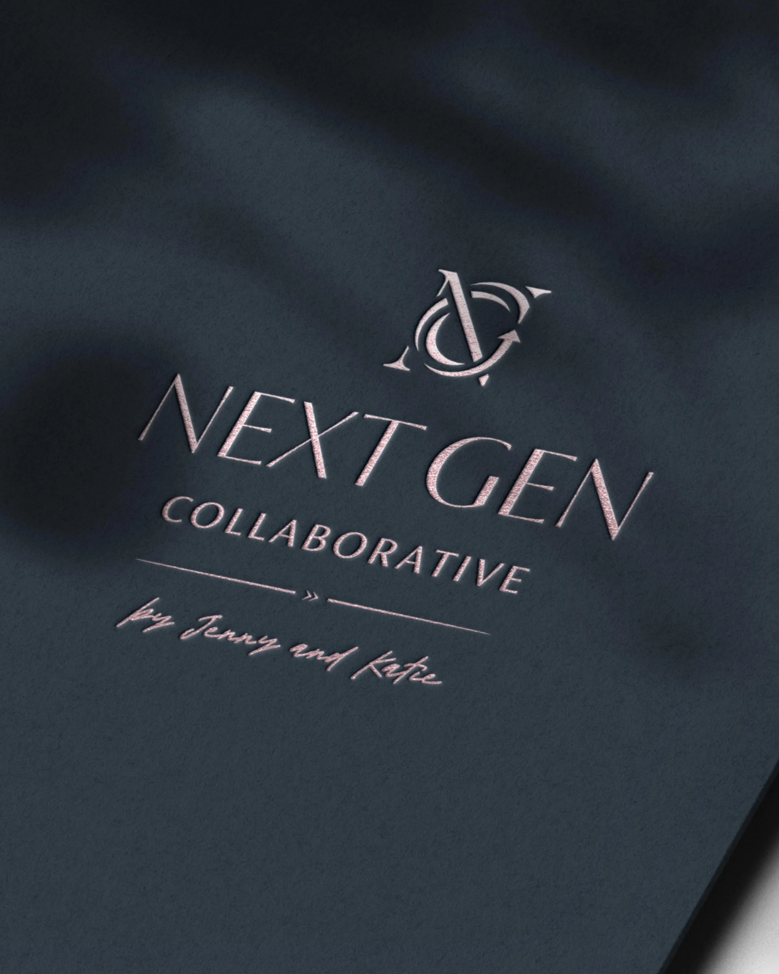 the Next Gen Collaborative logo embossed on navy cardstock