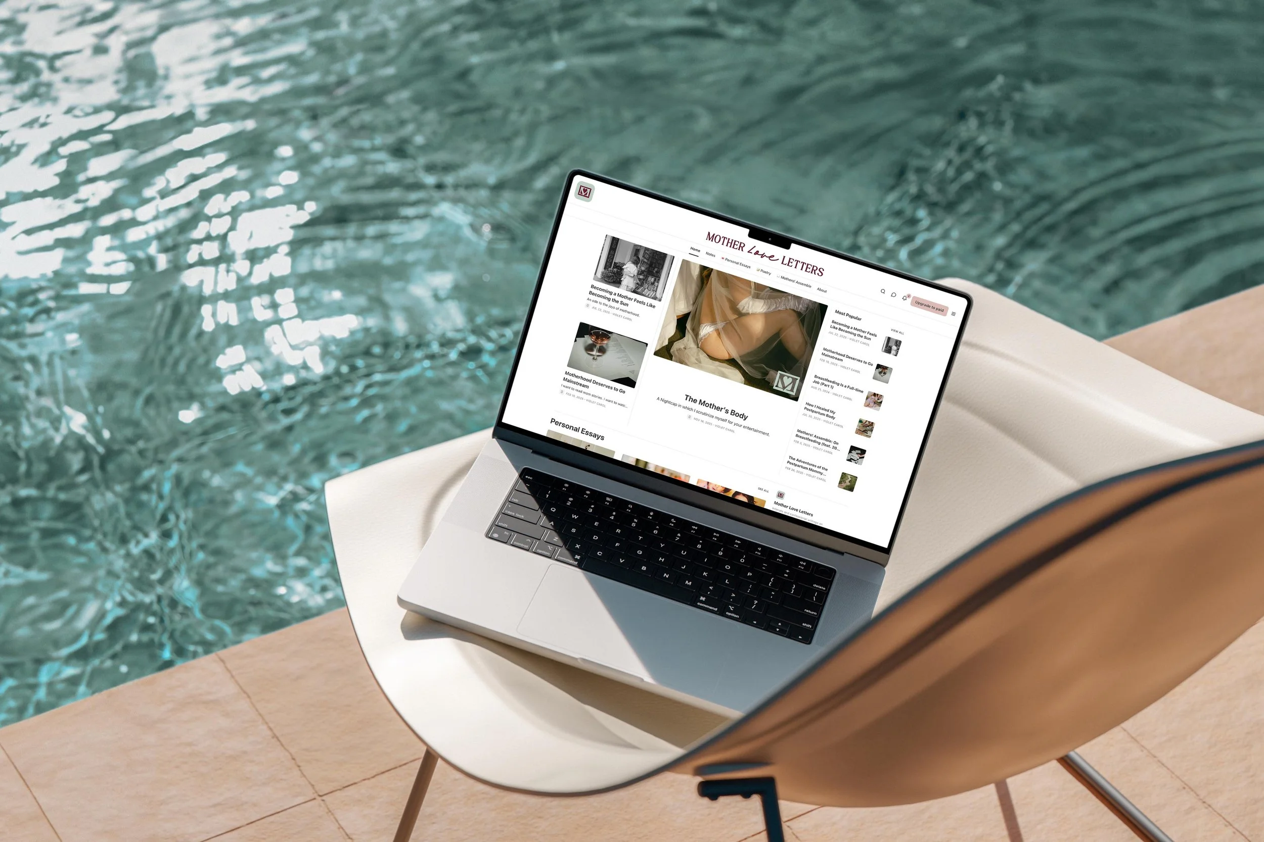 laptop showing the main landing page for the Mother Love Letters Substack