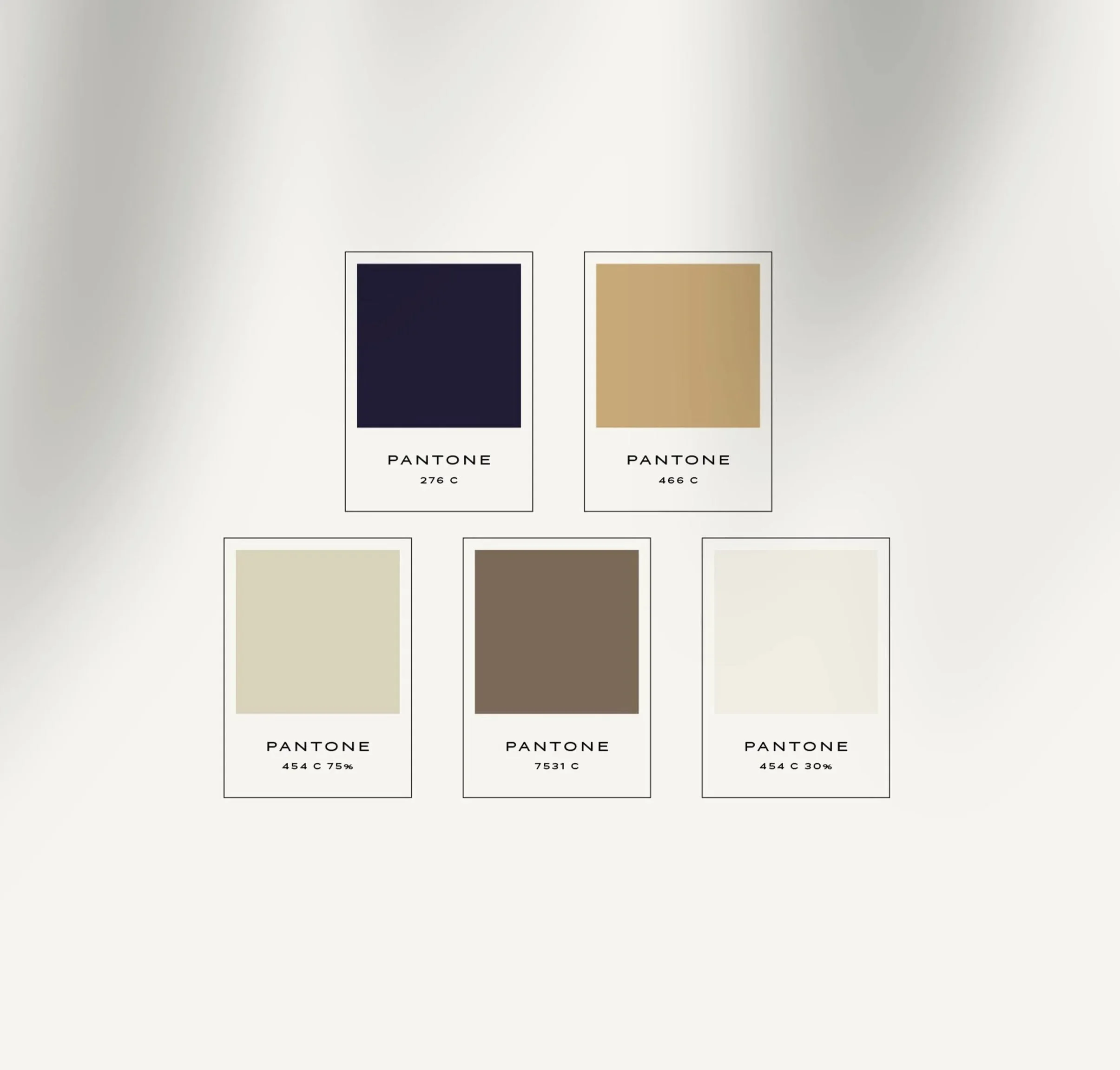 color palette with five swatches: deep navy, gold, champagne, brown, and cream