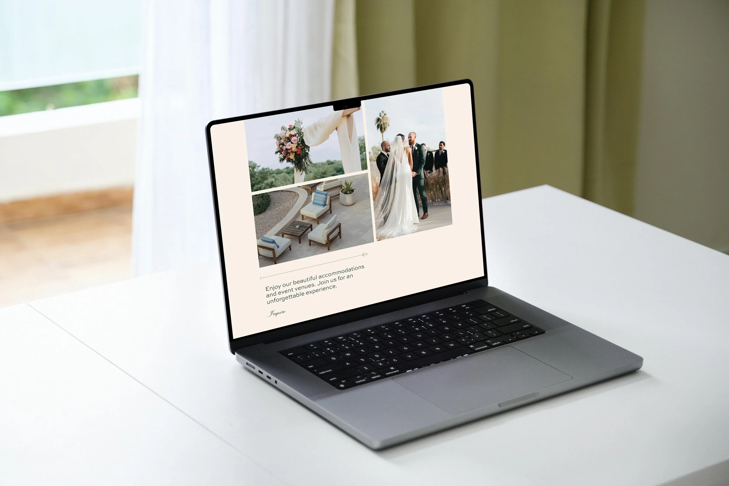 homepage photo collage section, mocked up on a laptop