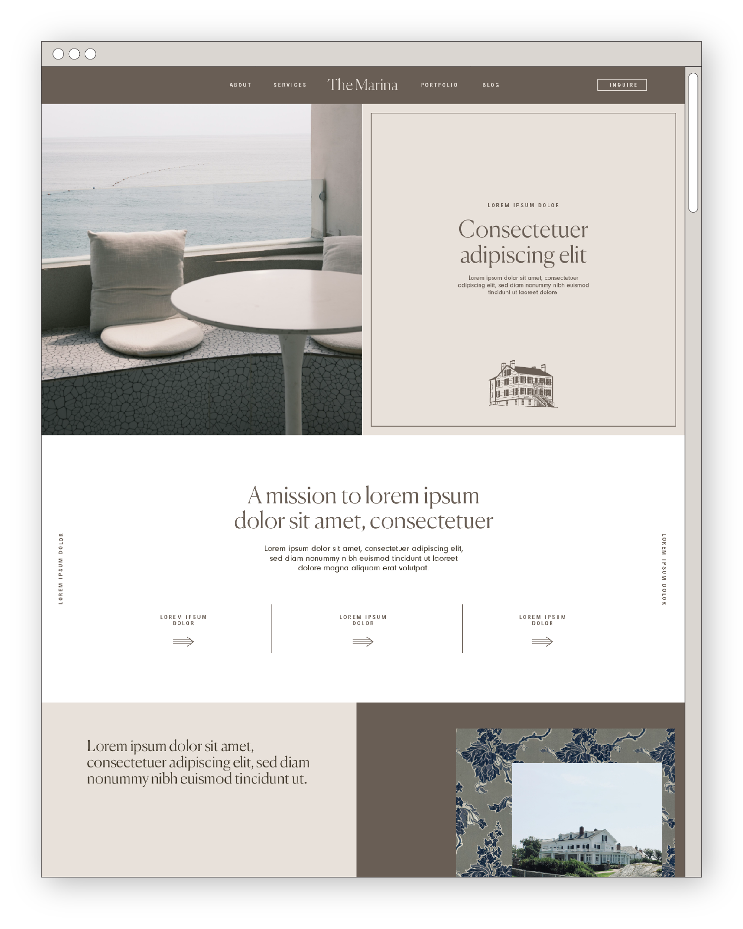 The Marina website design hero section
