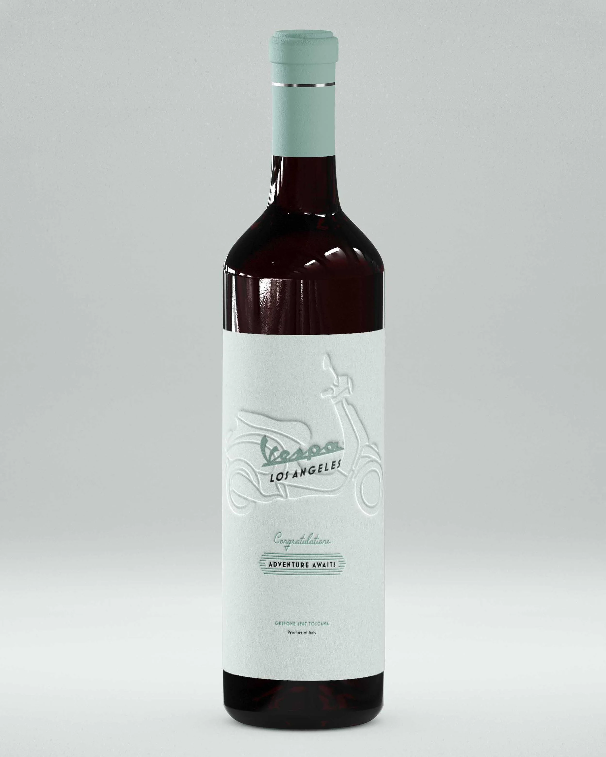 Vespa Los Angeles logo on a wine bottle