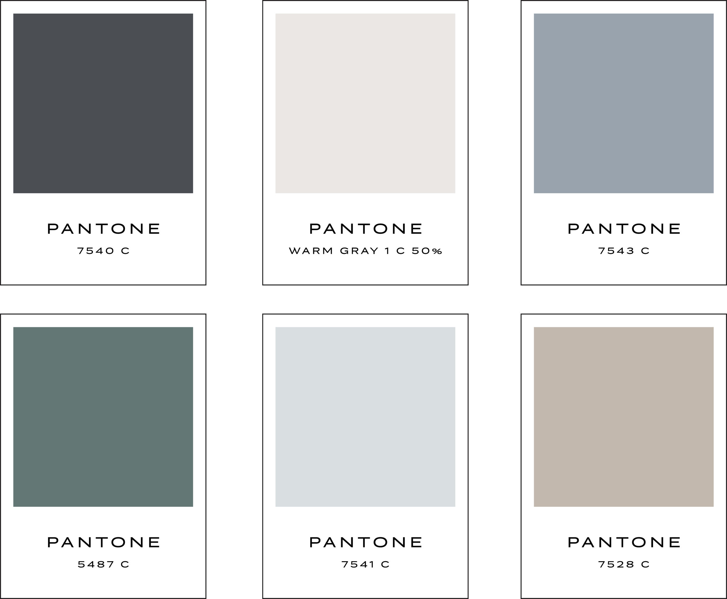 color palette with six swatches: deep charcoal, cream, dusty blue, deep teal, powder blue, and sand