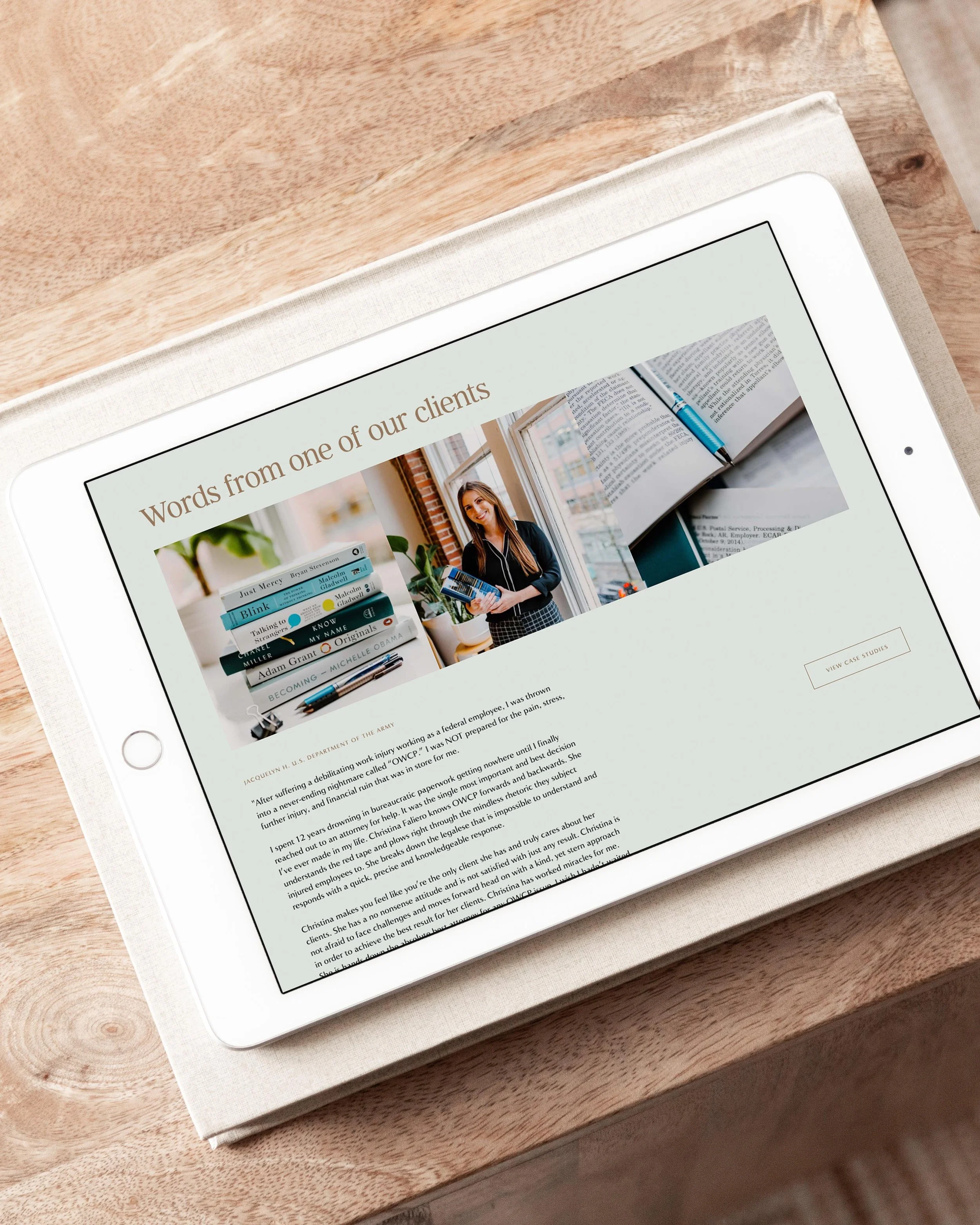 Faliero Law Firm website design on a tablet