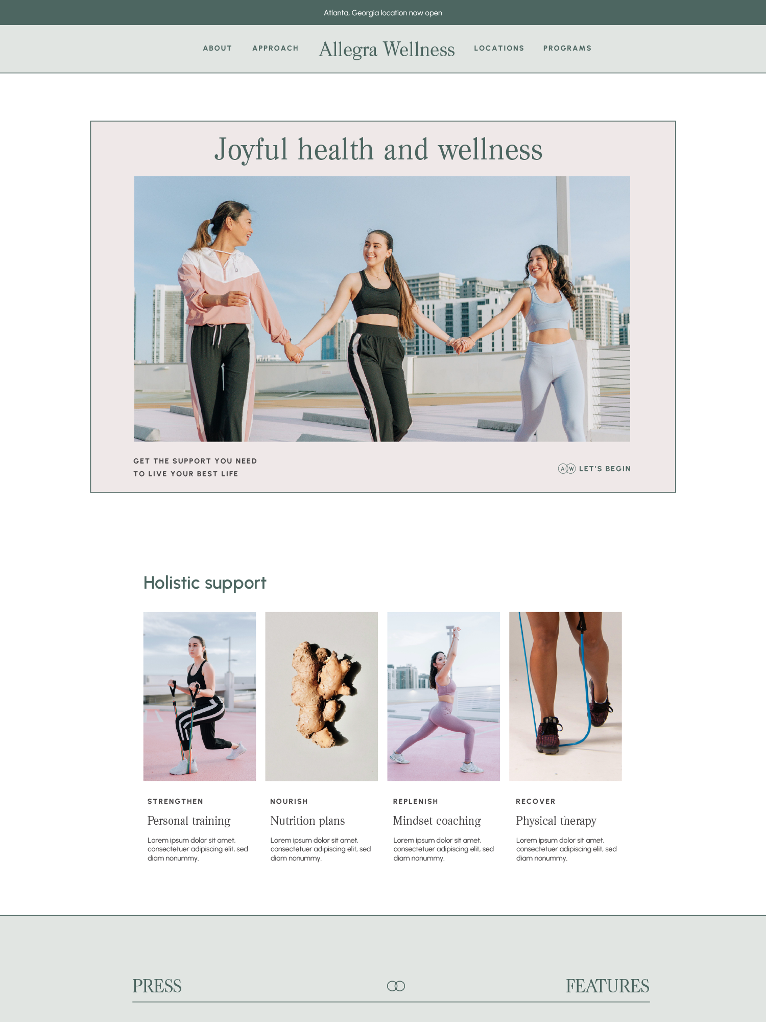 Allegra Wellness website mockup using the Simple Luxe layout