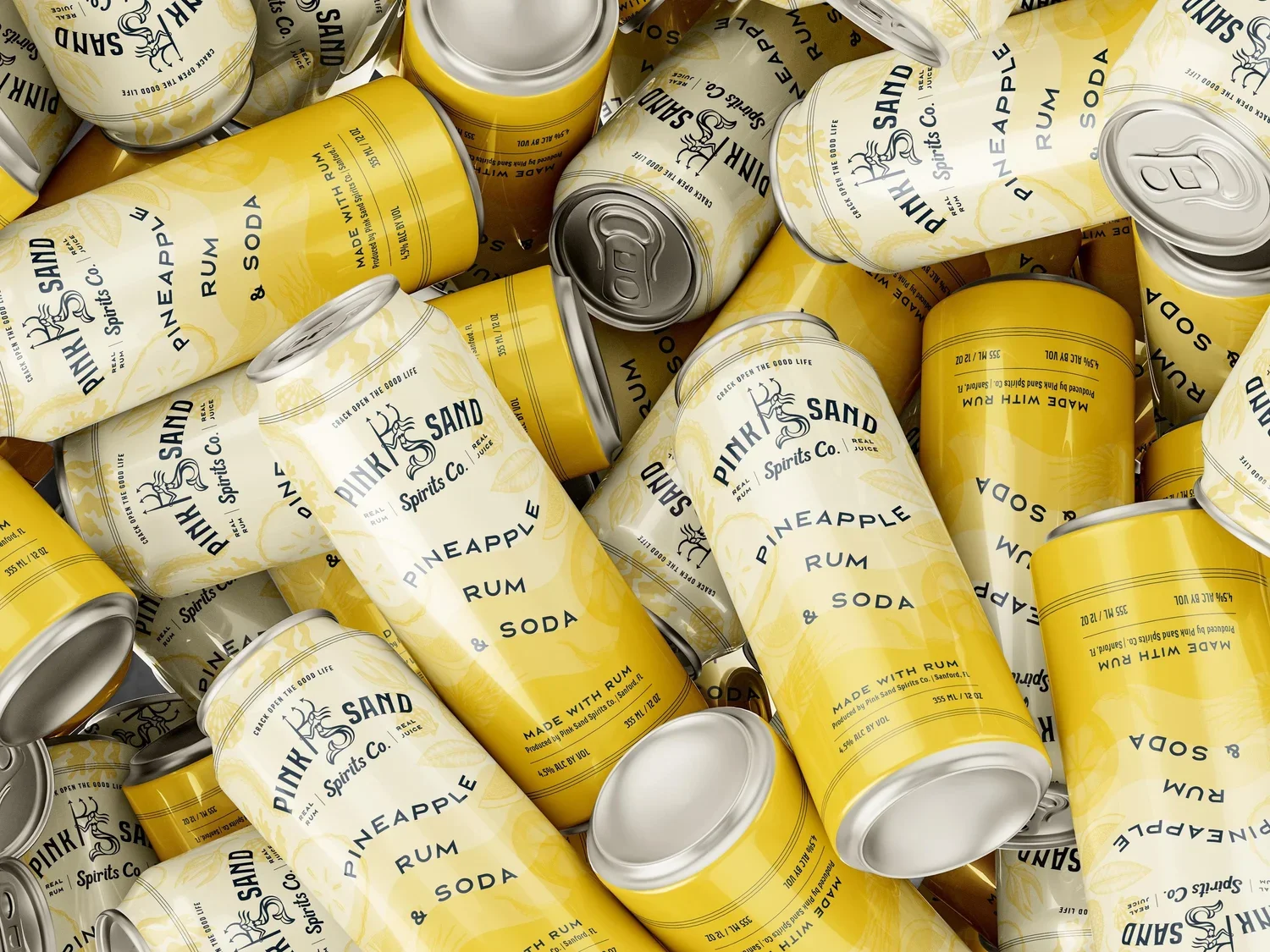 Pink Sand Pineapple Rum and Soda can design