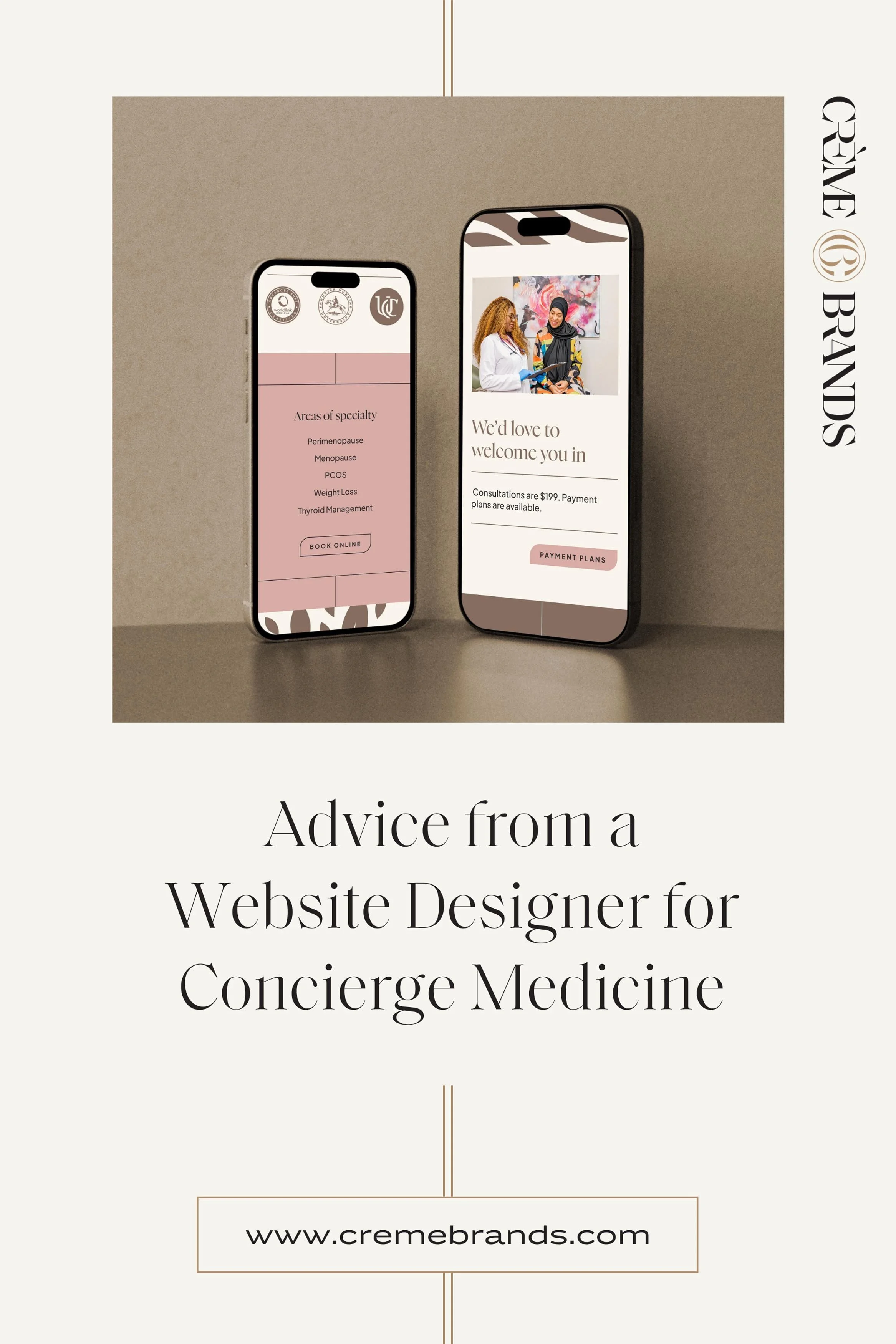 pinnable graphic featuring the blog post title, "Advice from a Website Designer for Concierge Medicine"