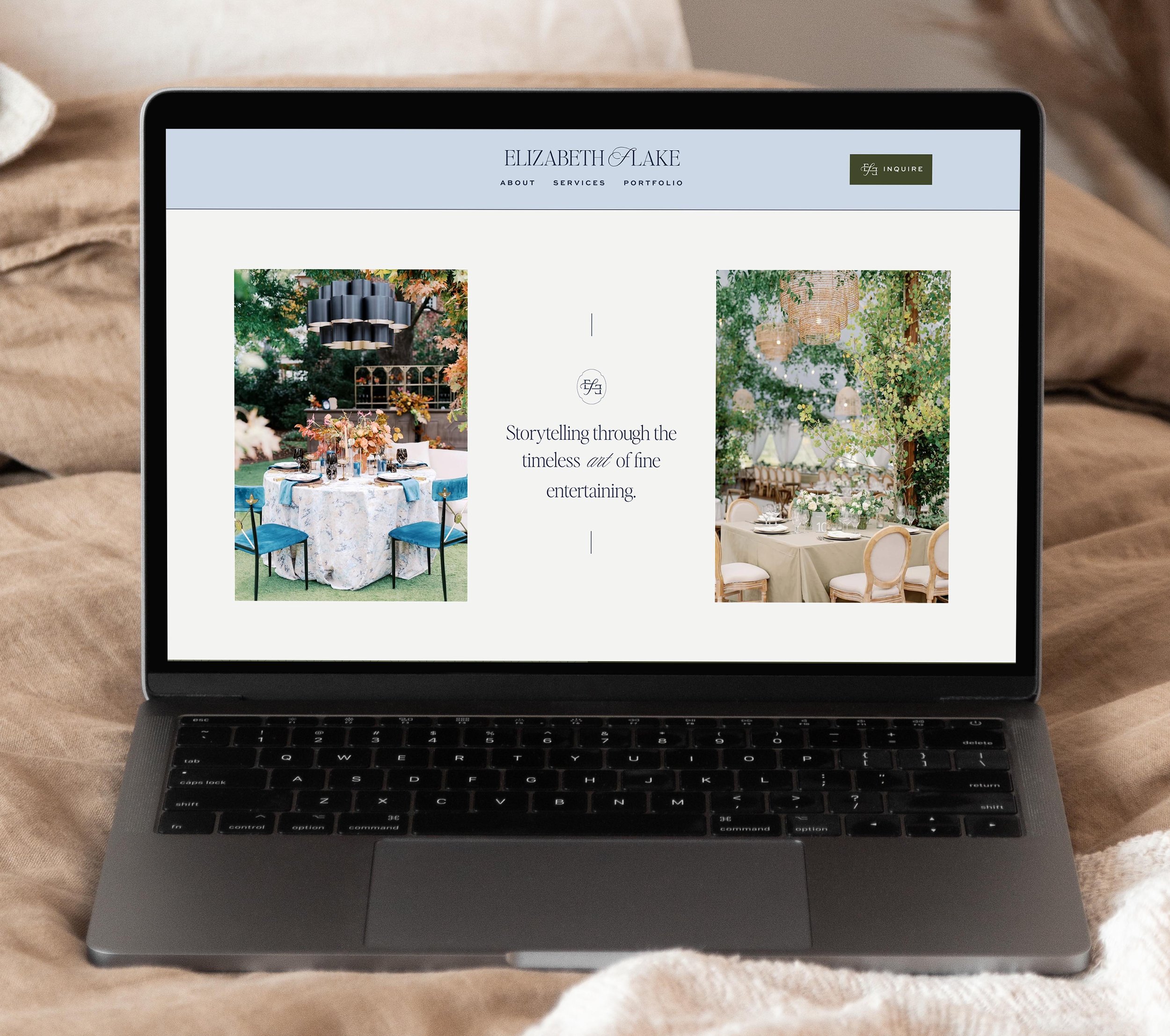 laptop displaying the Elizabeth Flake Events website homepage