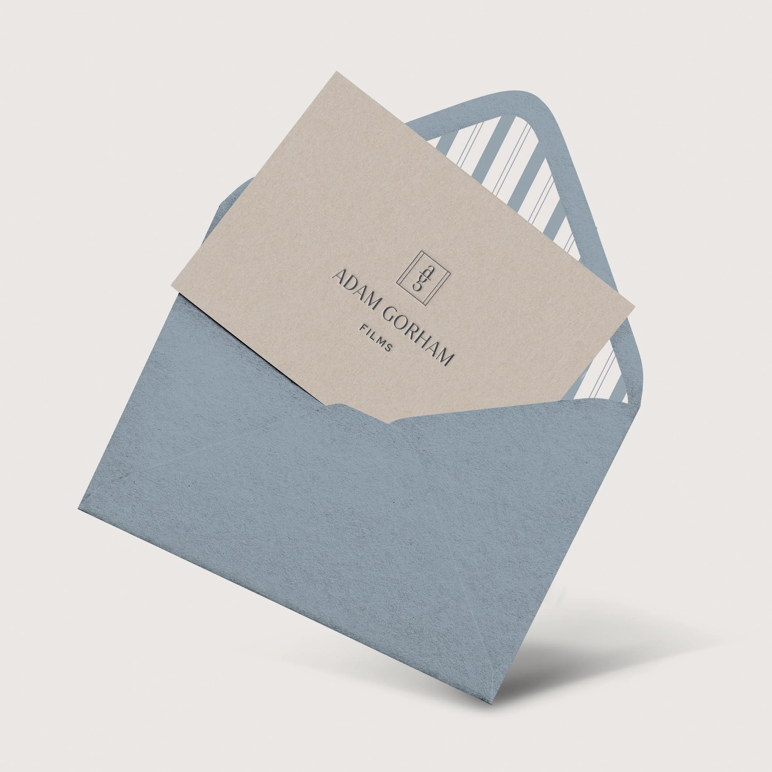 stationery set with notecard and striped blue envelope