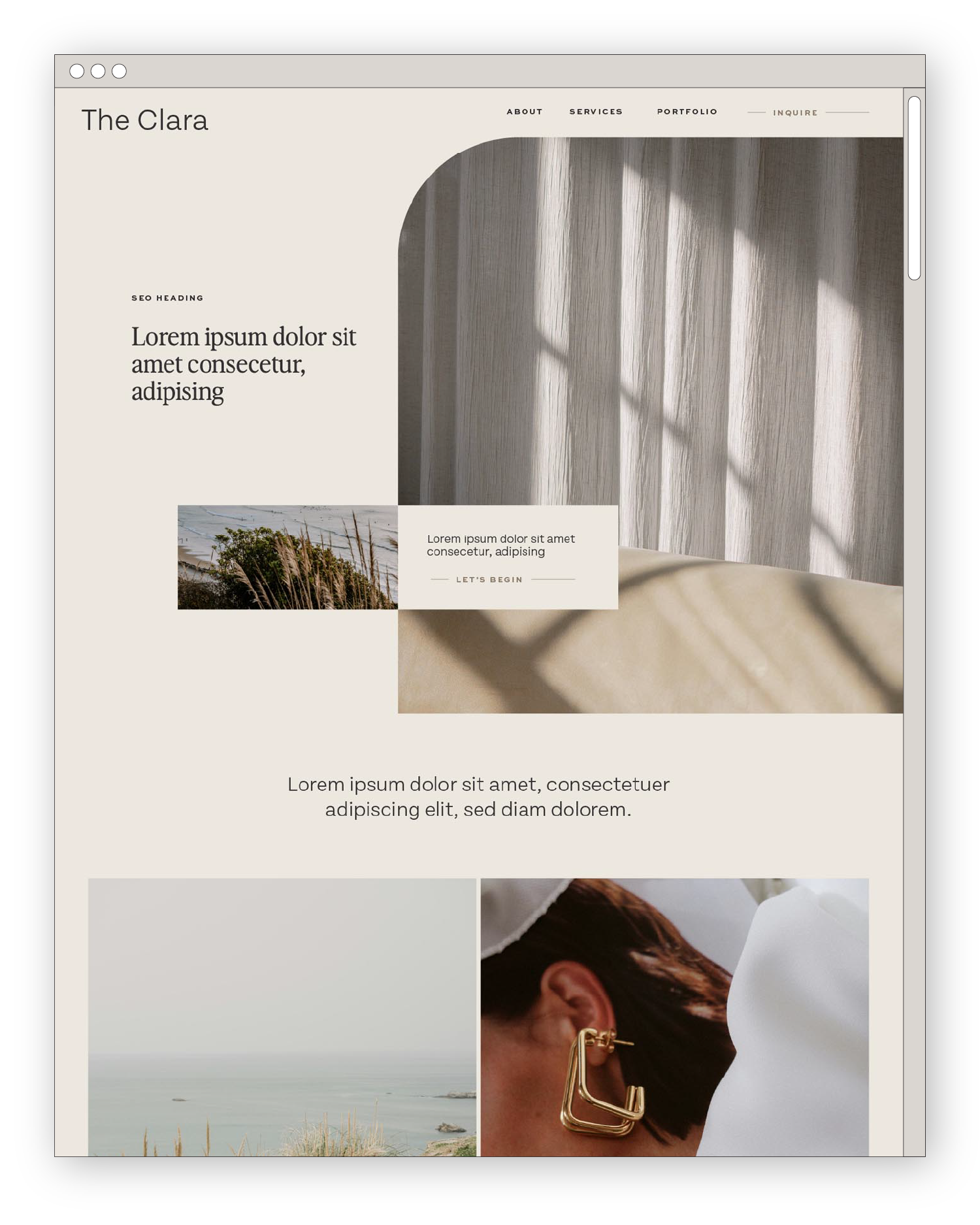 desktop version of The Clara website design