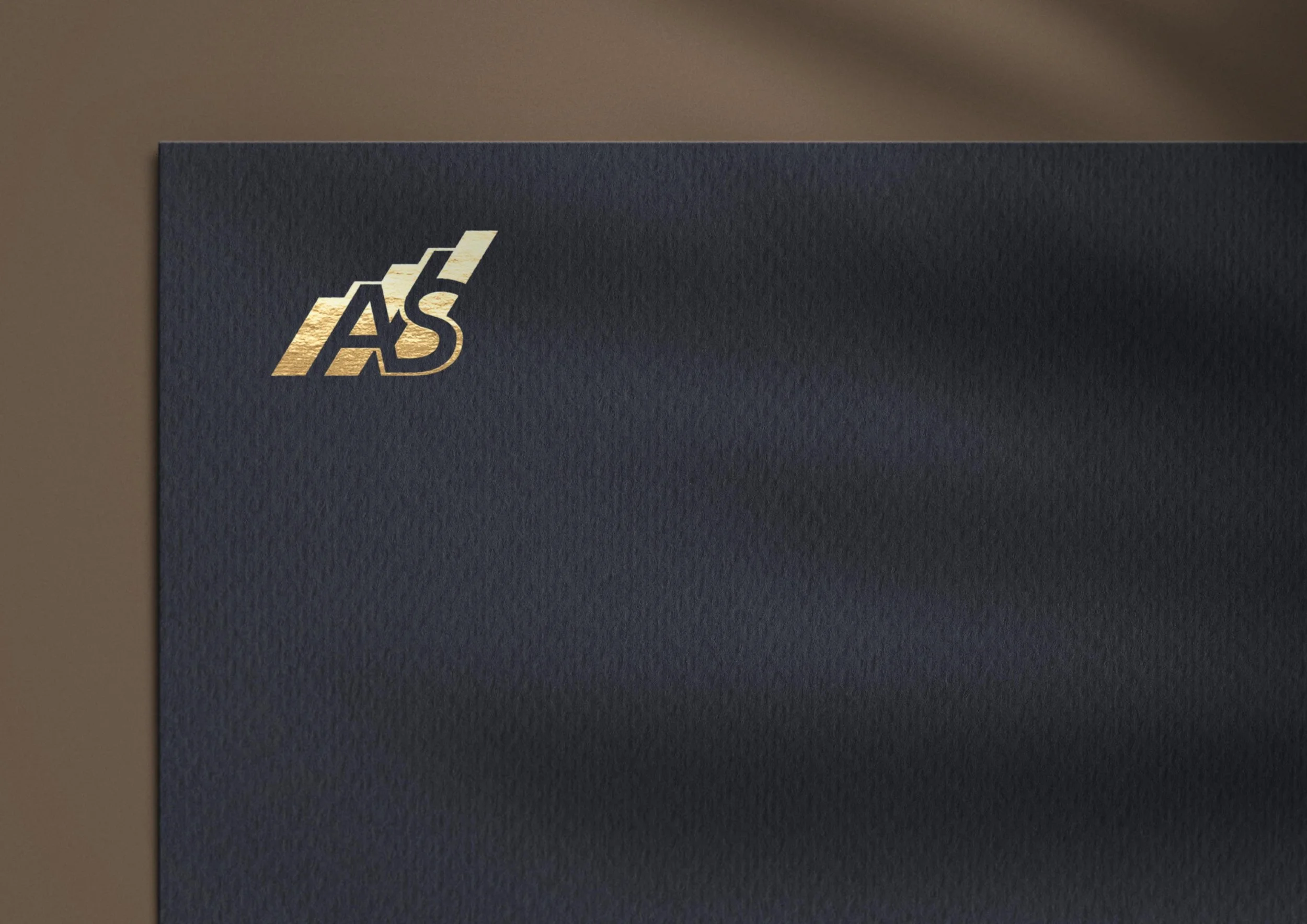 AS monogram gold foil printed on navy cardstock