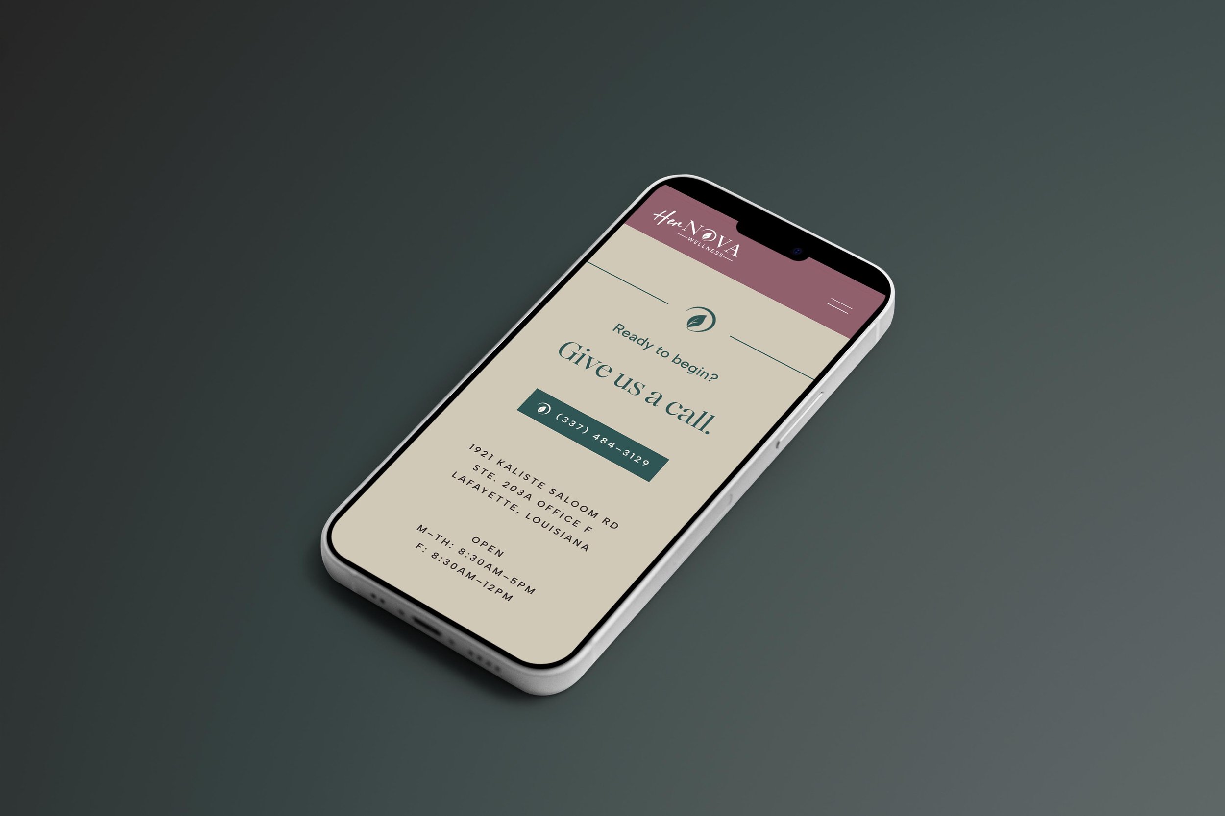 iPhone displaying Her Nova Wellness' website homepage