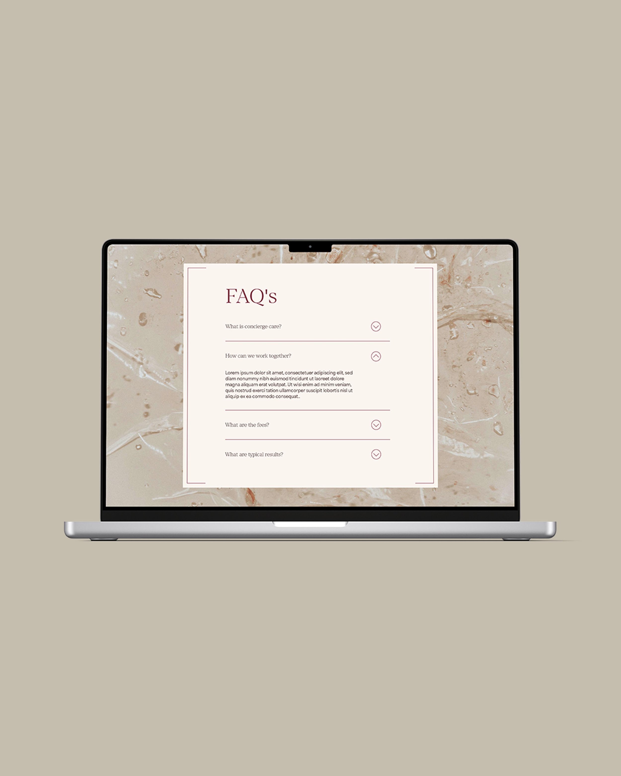 laptop displaying the FAQ's section of the website design