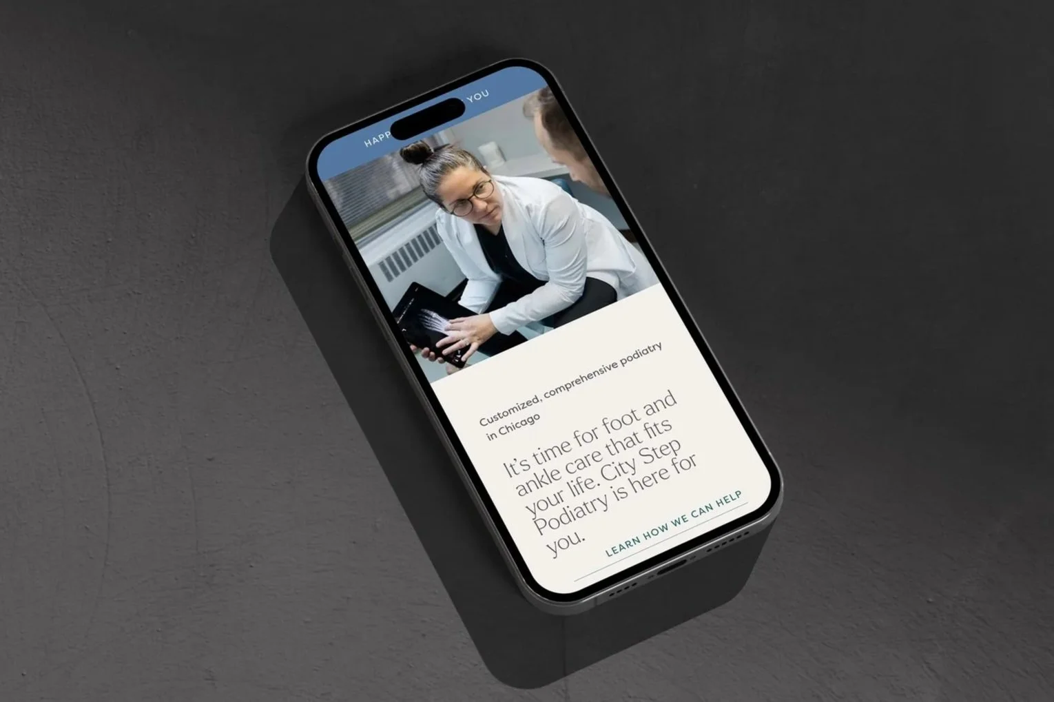 iPhone displaying City Step Podiatry's website homepage