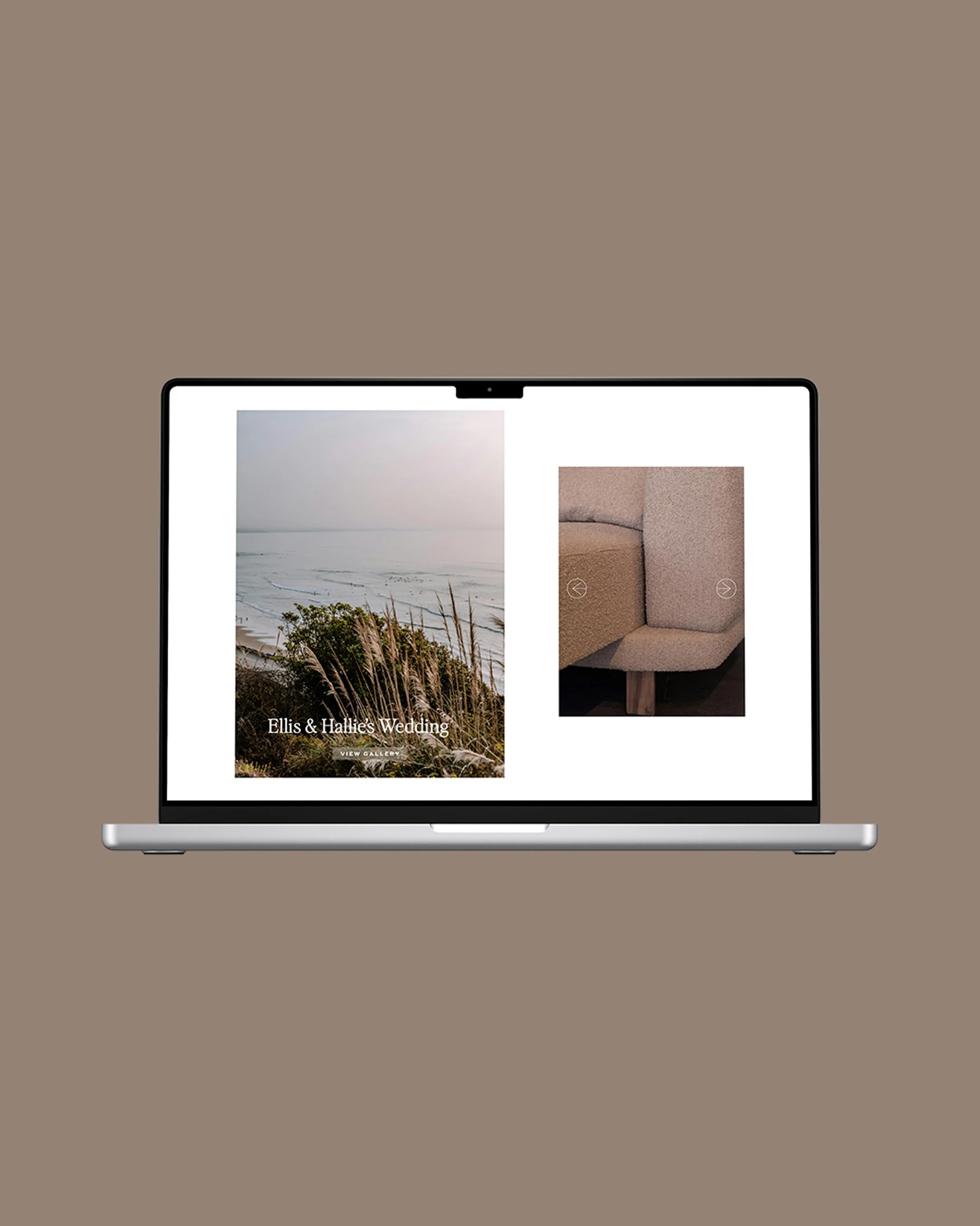 laptop displaying the interactive portfolio feature section of The Clara website design