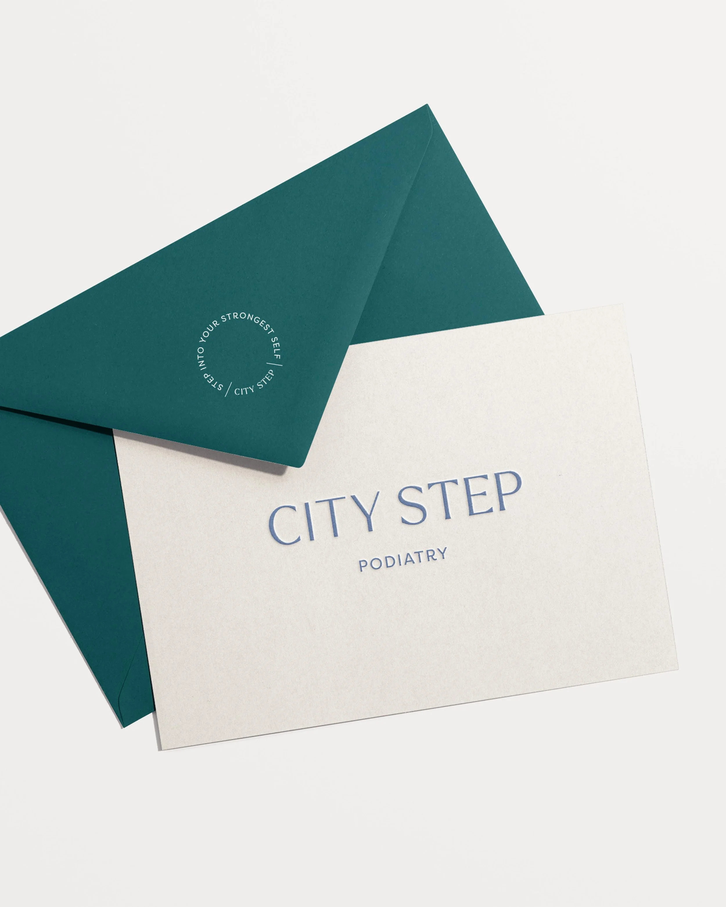 City Step Podiatry branded notecard and envelope