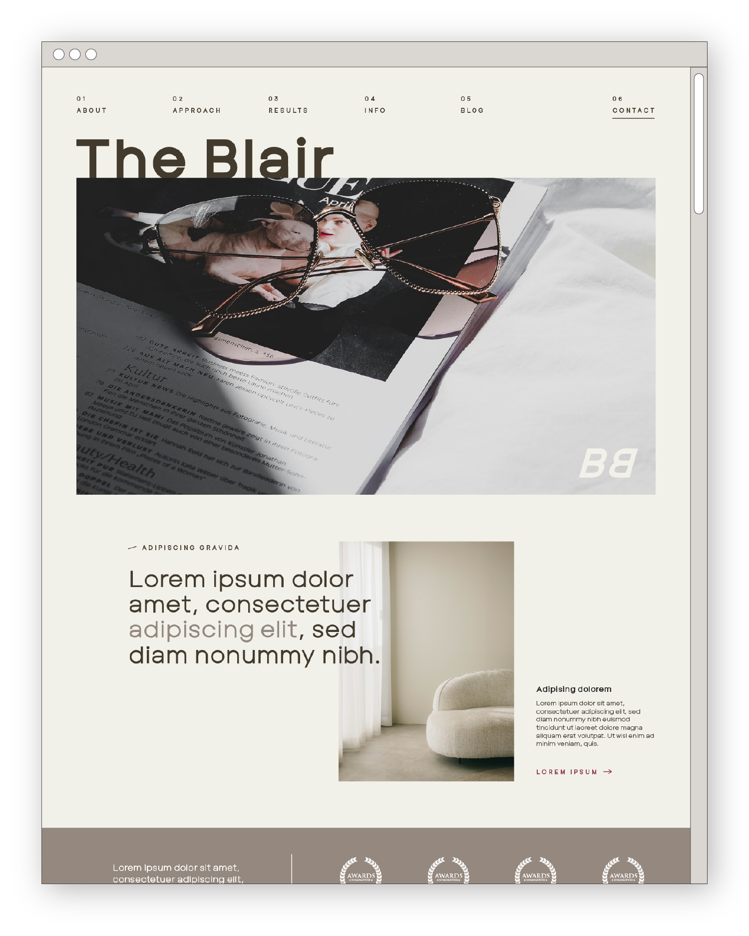 The Blair website design hero section