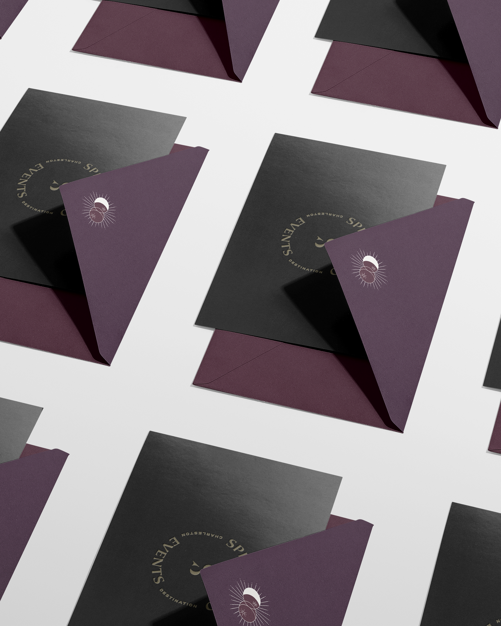 Spellbound Events purple and black stationery design