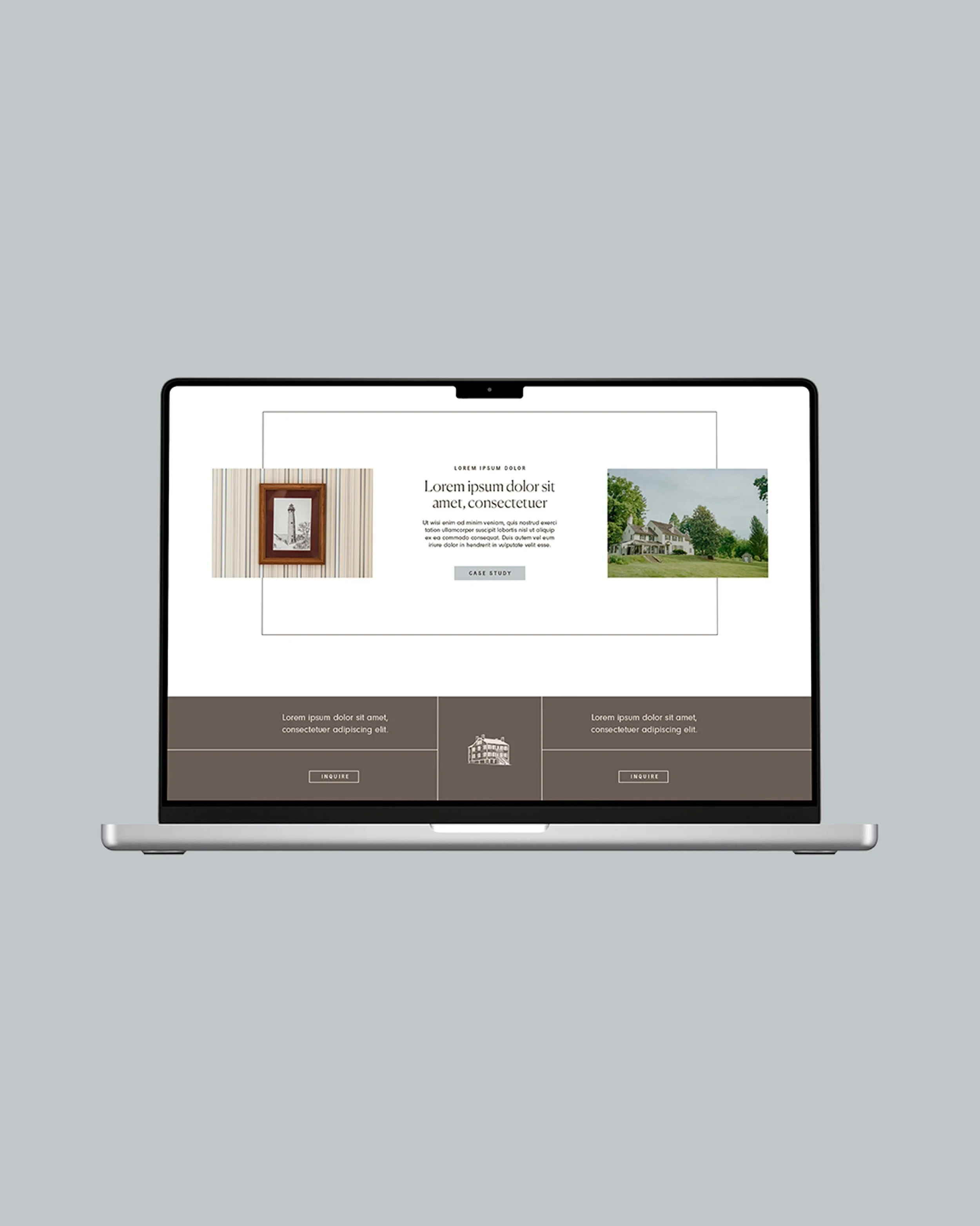 laptop displaying linework sections from The Marina website design