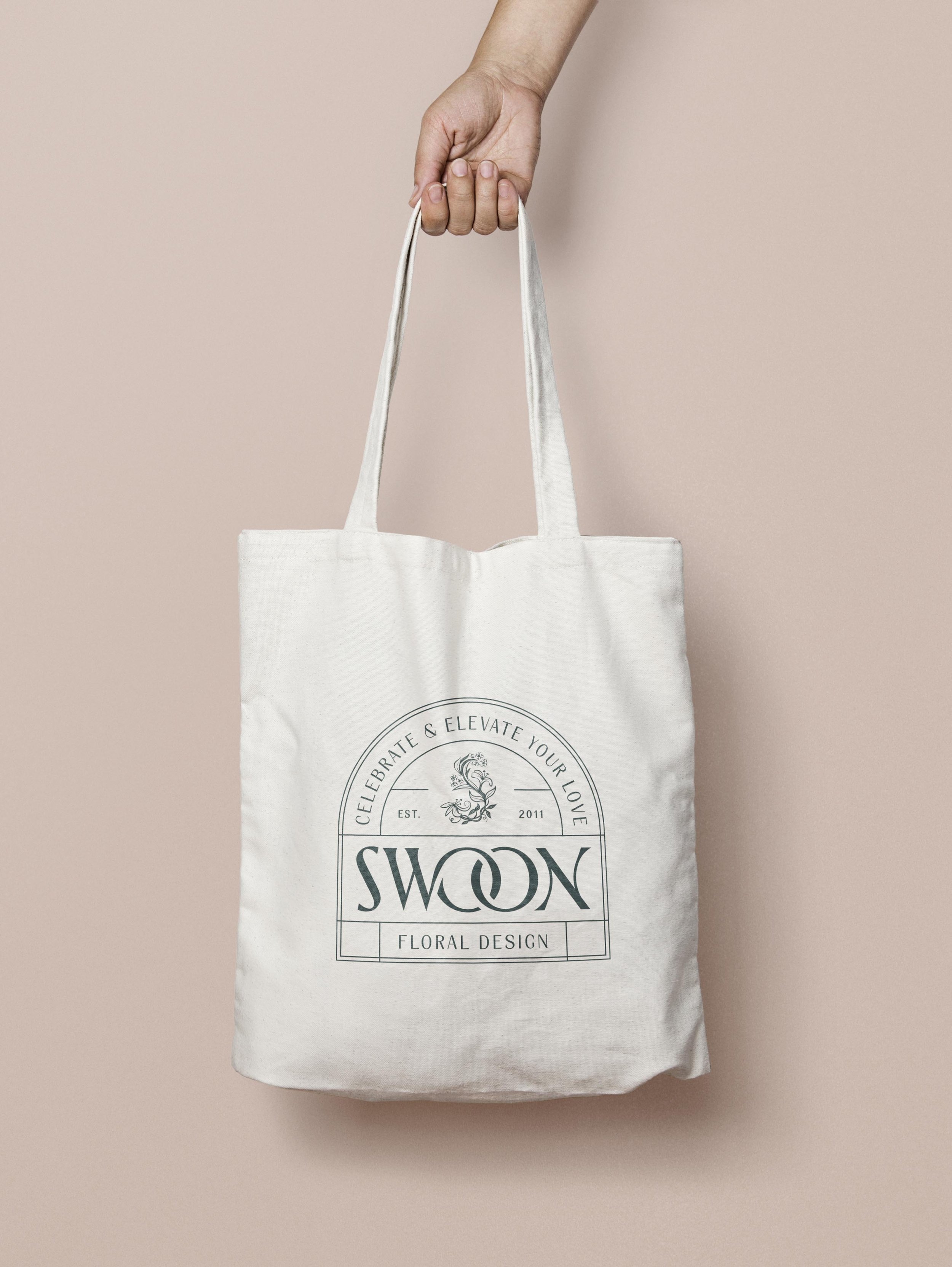 tote bag printed with the Swoon Floral Design badge