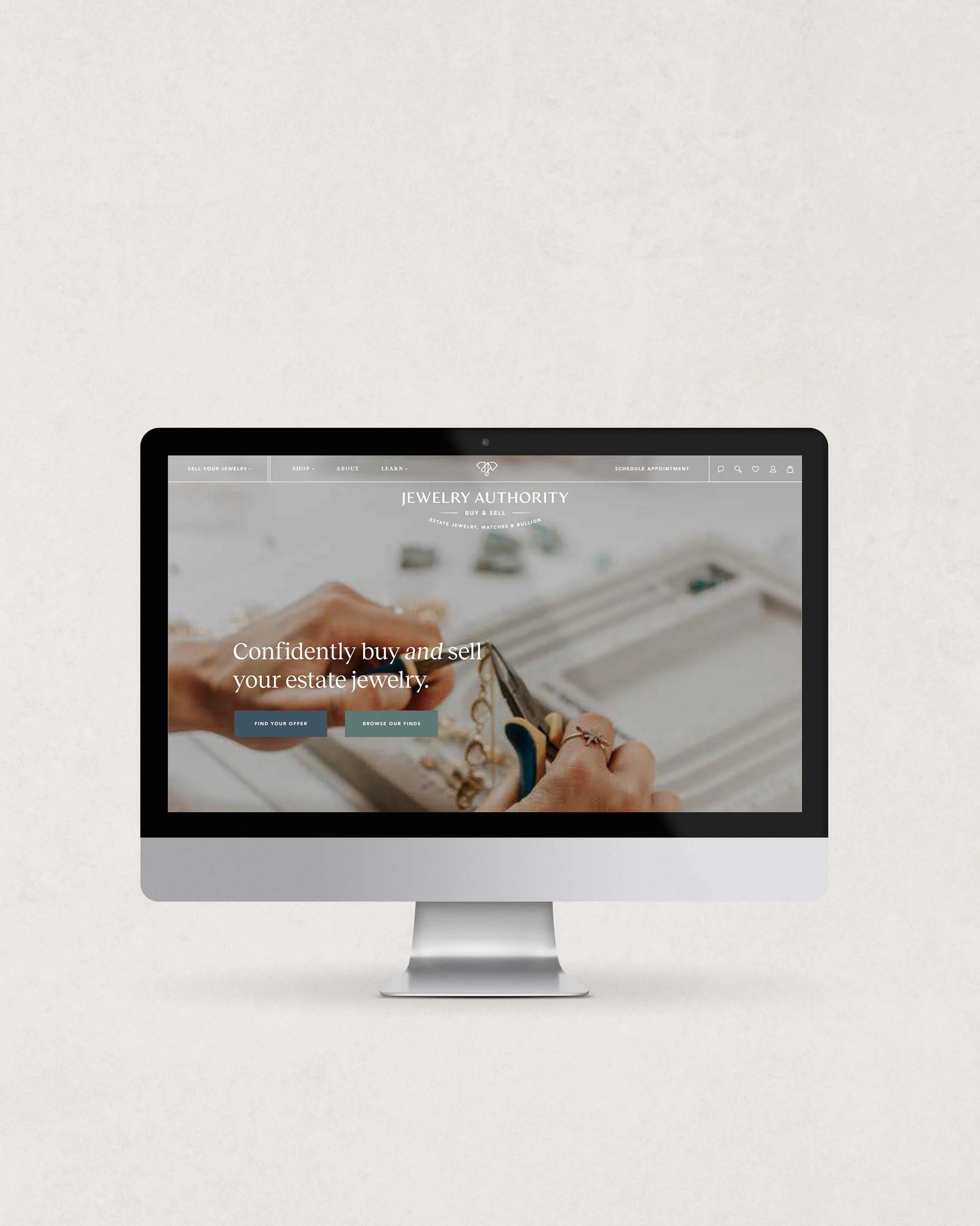 desktop computer displaying Jewelry Authority website homepage