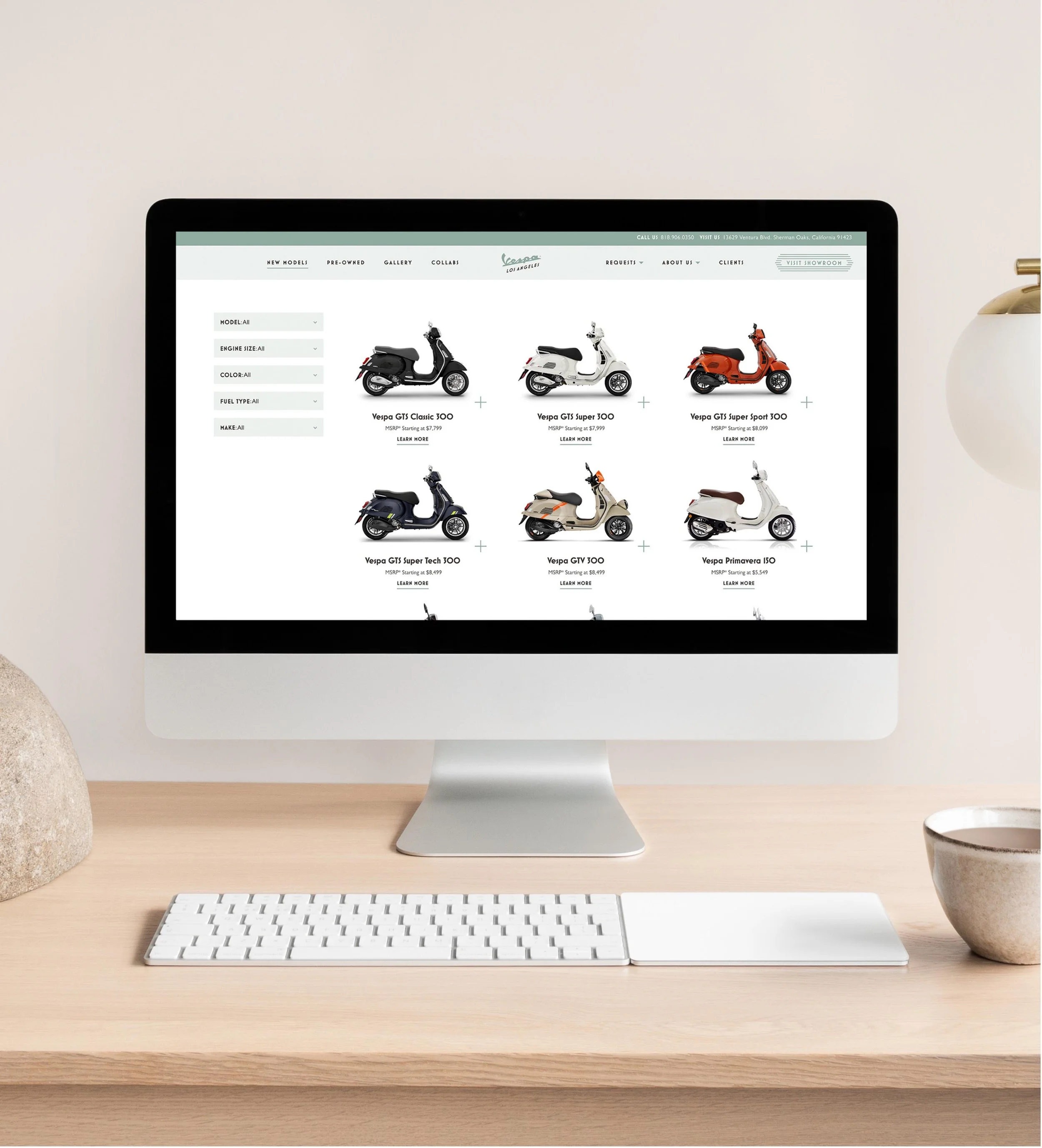 Vespa Los Angeles website design on a desktop computer
