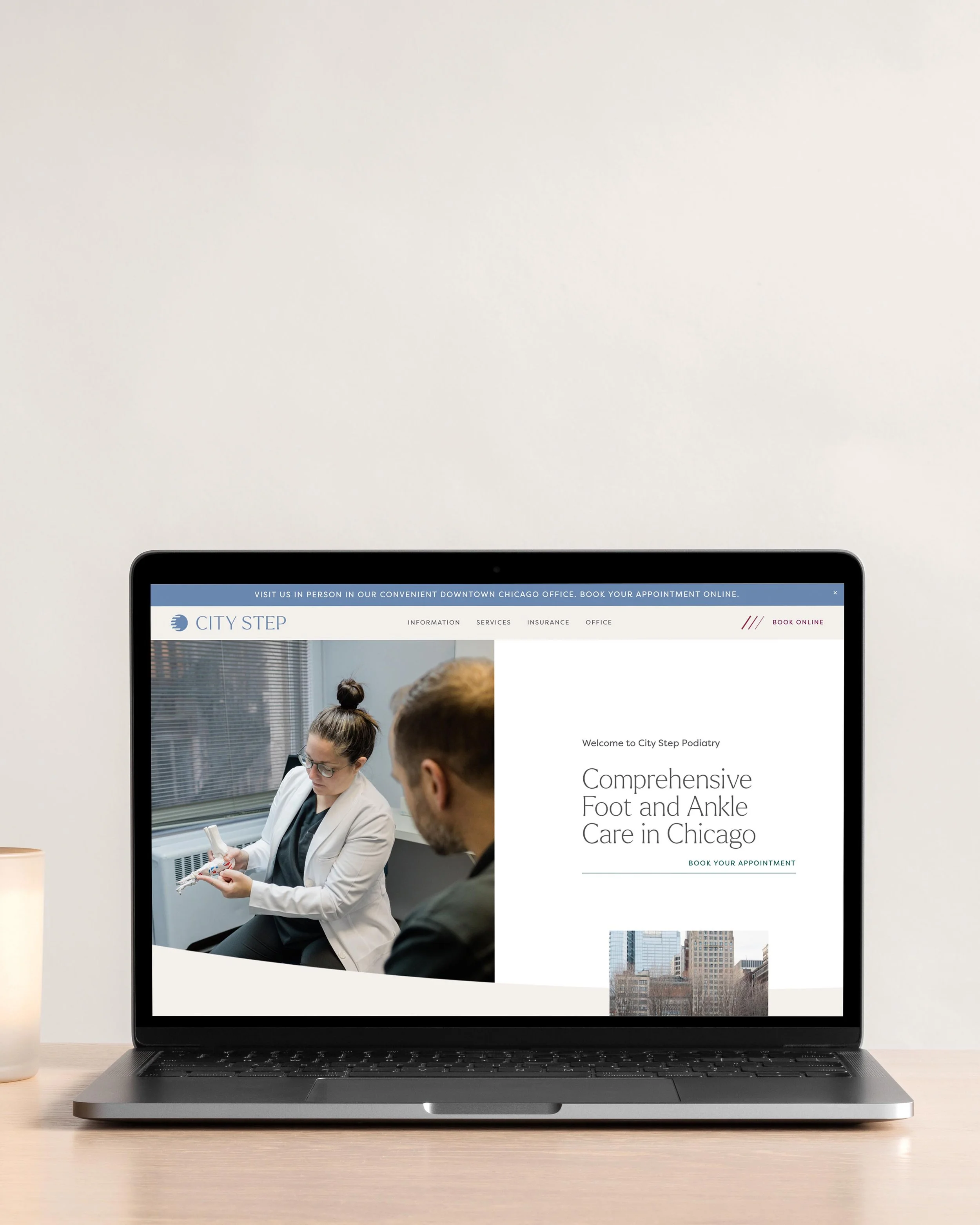 City Step Podiatry Office website design on a laptop