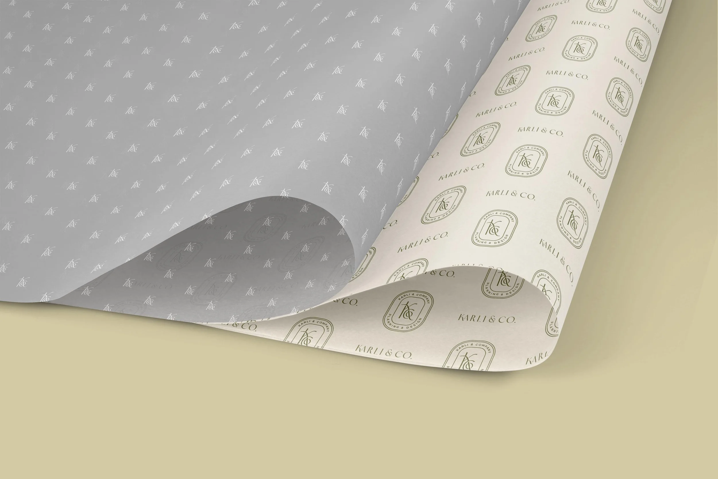 custom tissue paper printed with Karli & Co. brand patterns