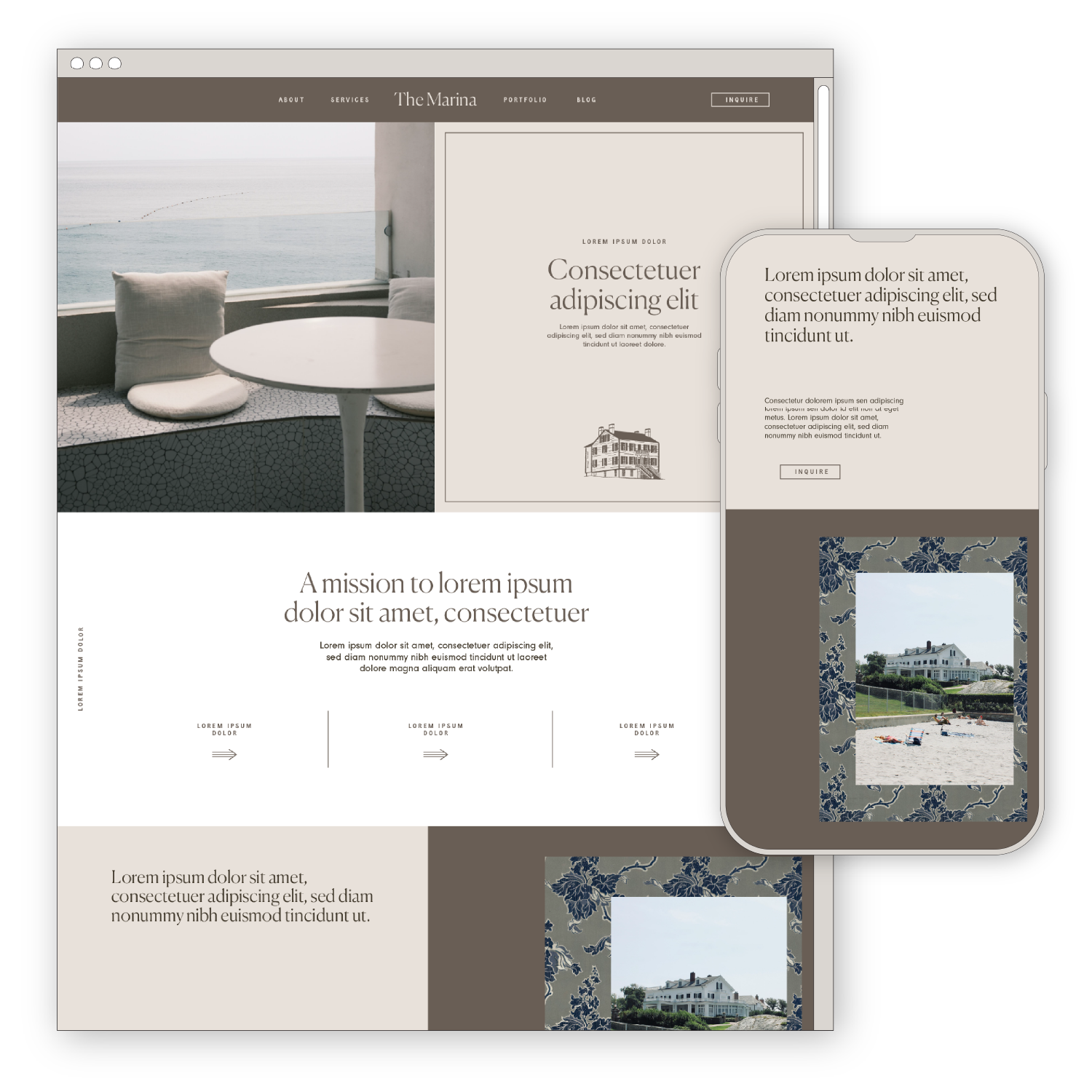 The Marina website design desktop and mobile versions
