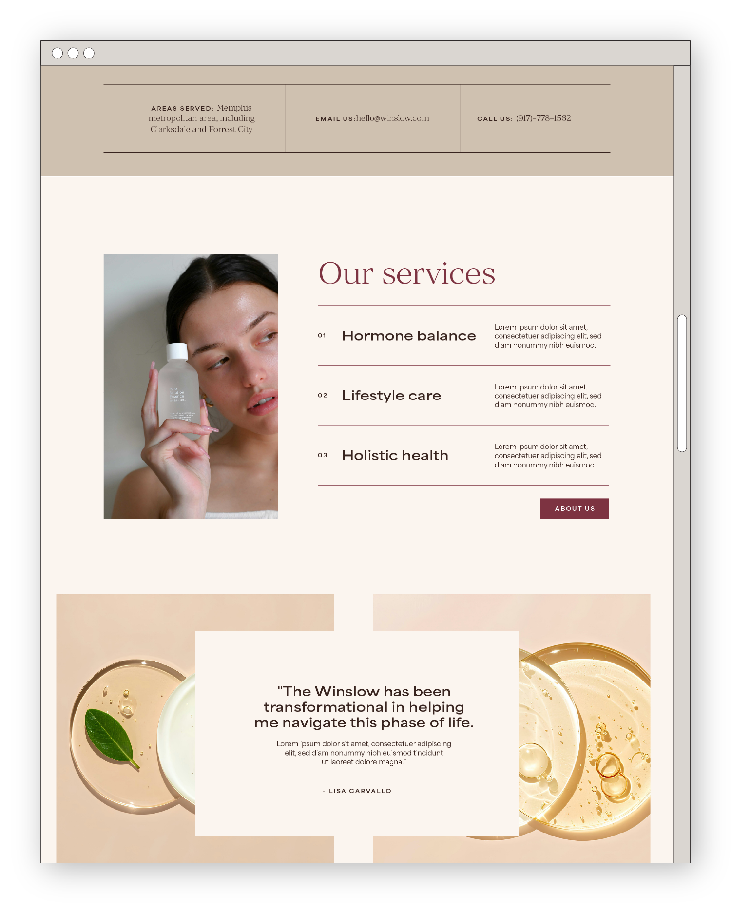 services and testimonials sections of the website design