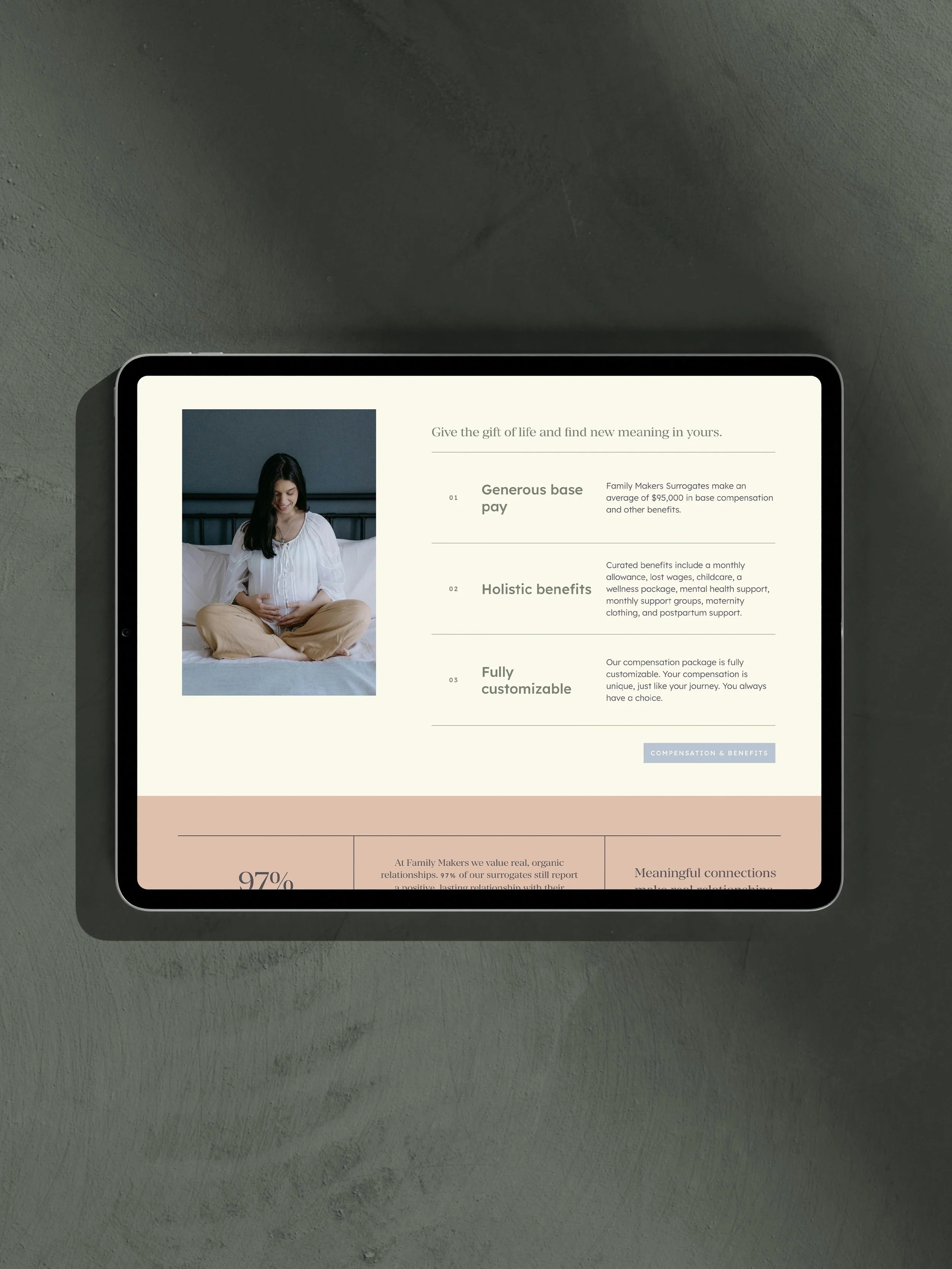 iPad showing Family Makers' homepage after the redesign