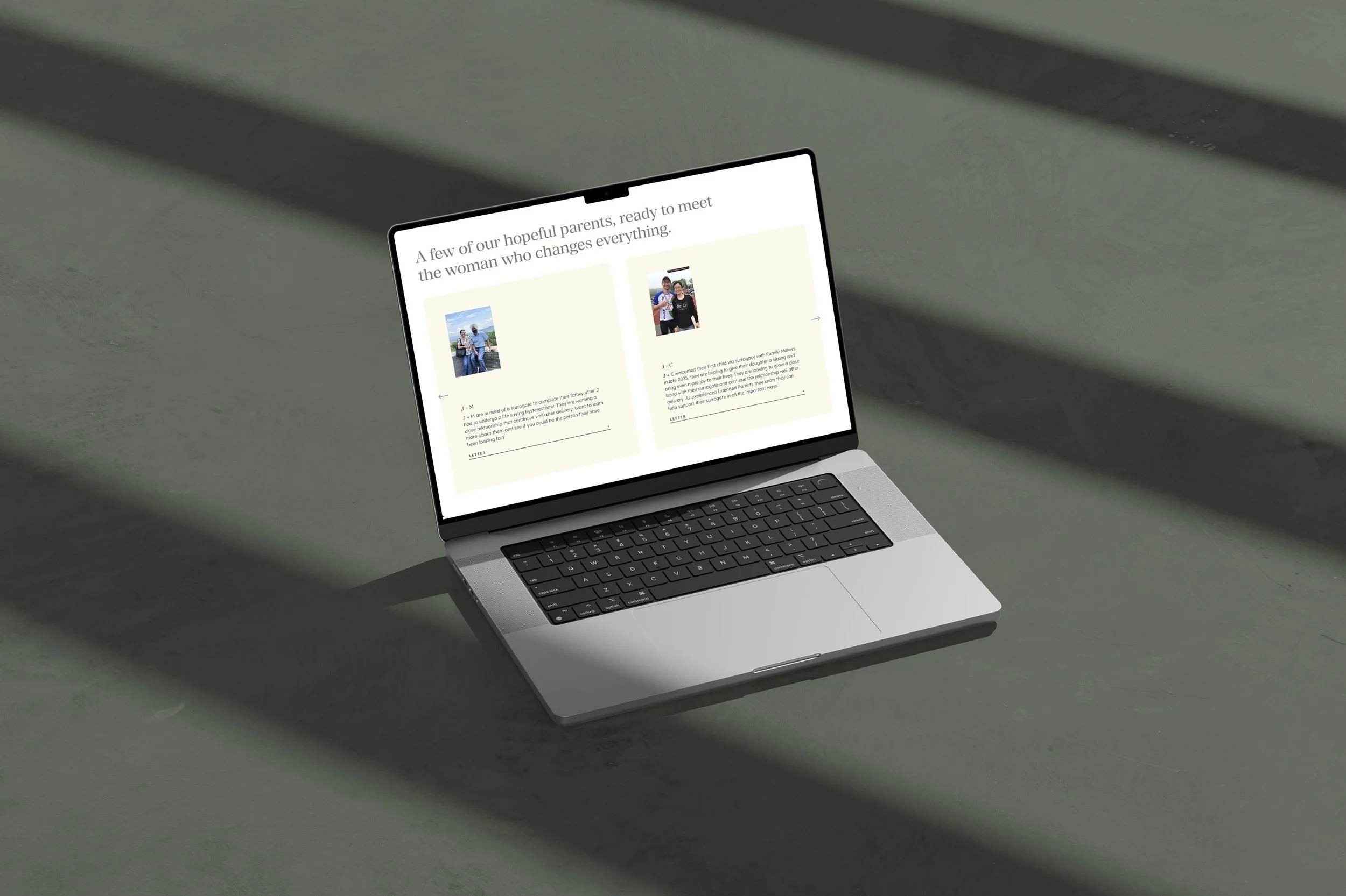 laptop showing the intended parents spotlight slider