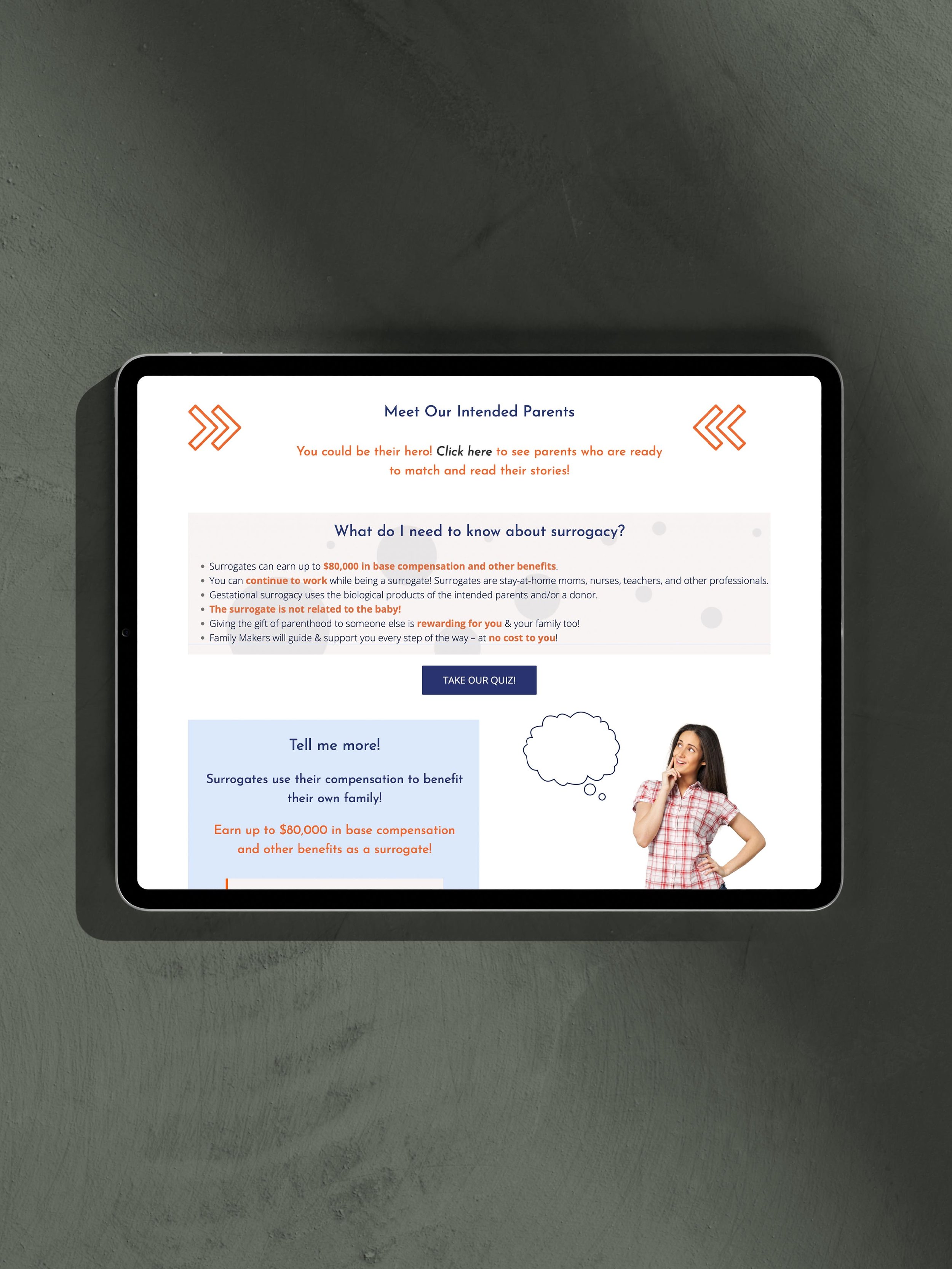 iPad showing Family Makers' homepage before the redesign
