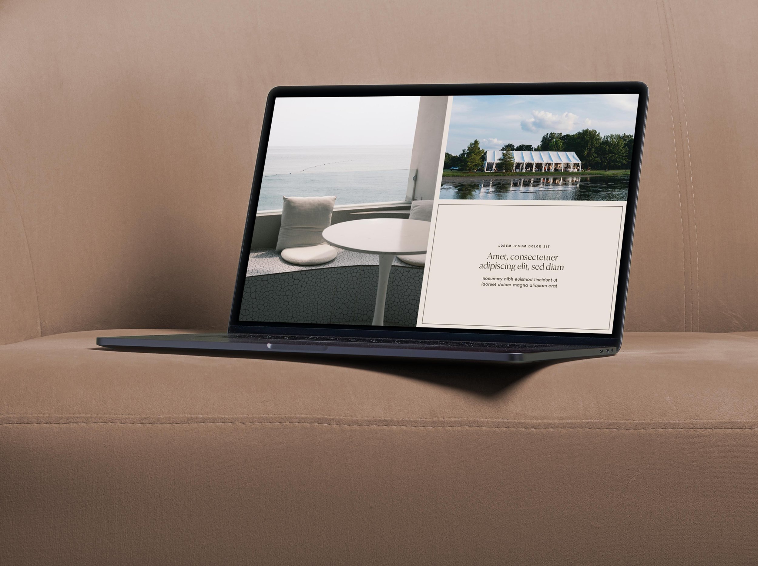 laptop showing an the image collage section of The Marina website design
