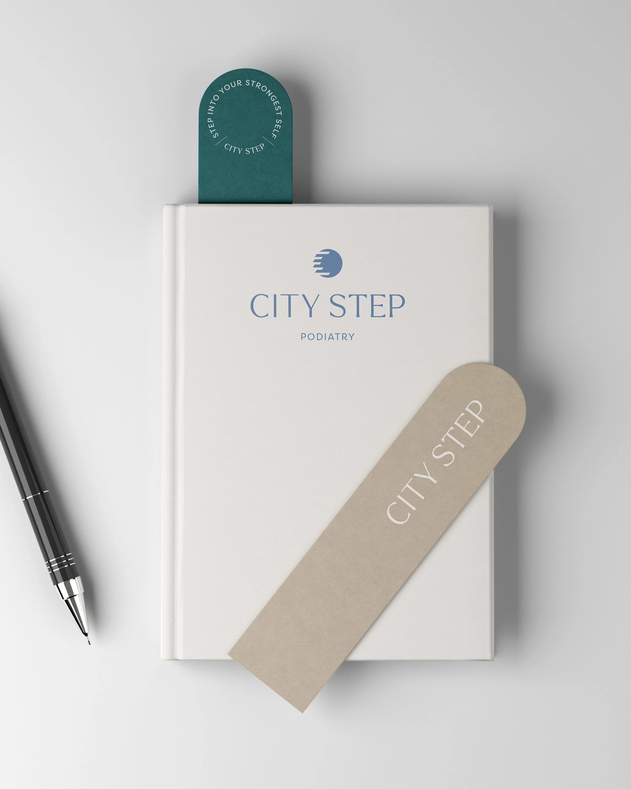 custom notebook with printed with City Step Podiatry logo
