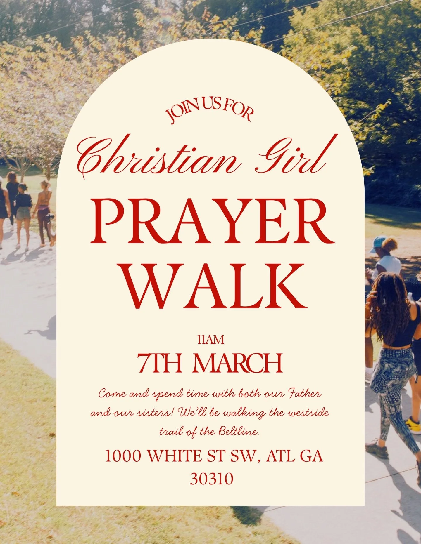 Sisters! Spring is here and the weather is so nice! 🌻Come out this Saturday for our first ever Prayer Walk on the west side Belt Line trail! We&rsquo;re not meant to do life alone, so come out and be in community! RSVP through the link in our bio! ?