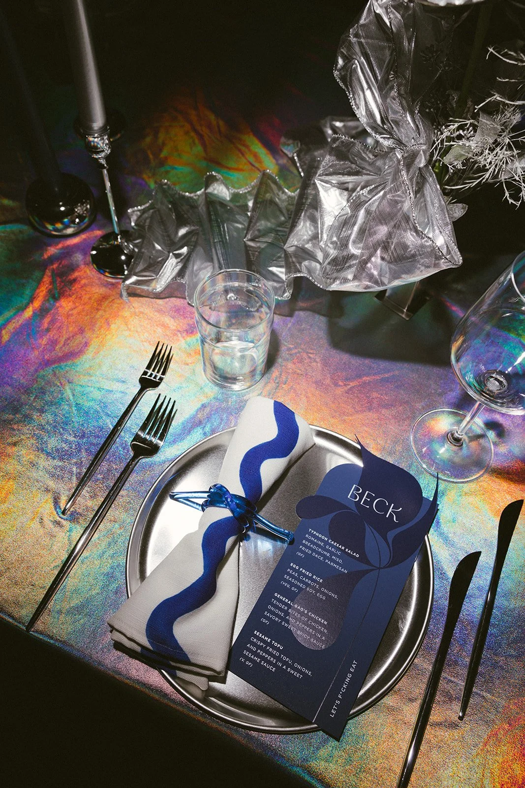 Cobalt blue custom menu Minneapolis event