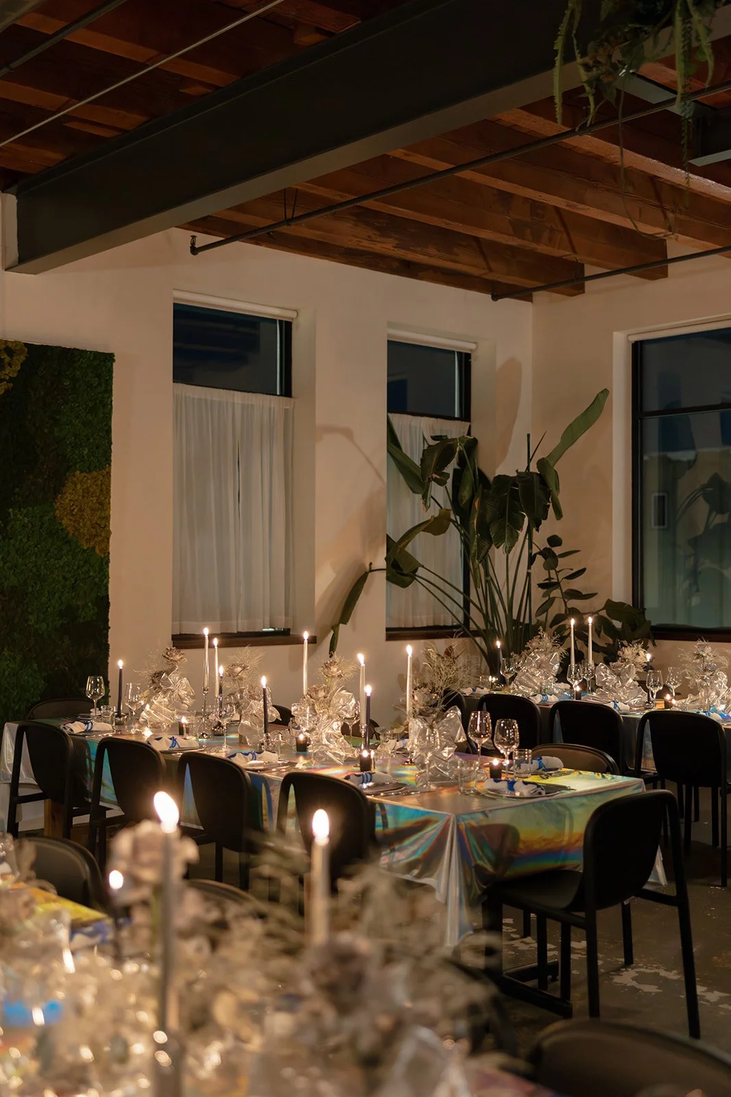 Holographic table linen holiday event design