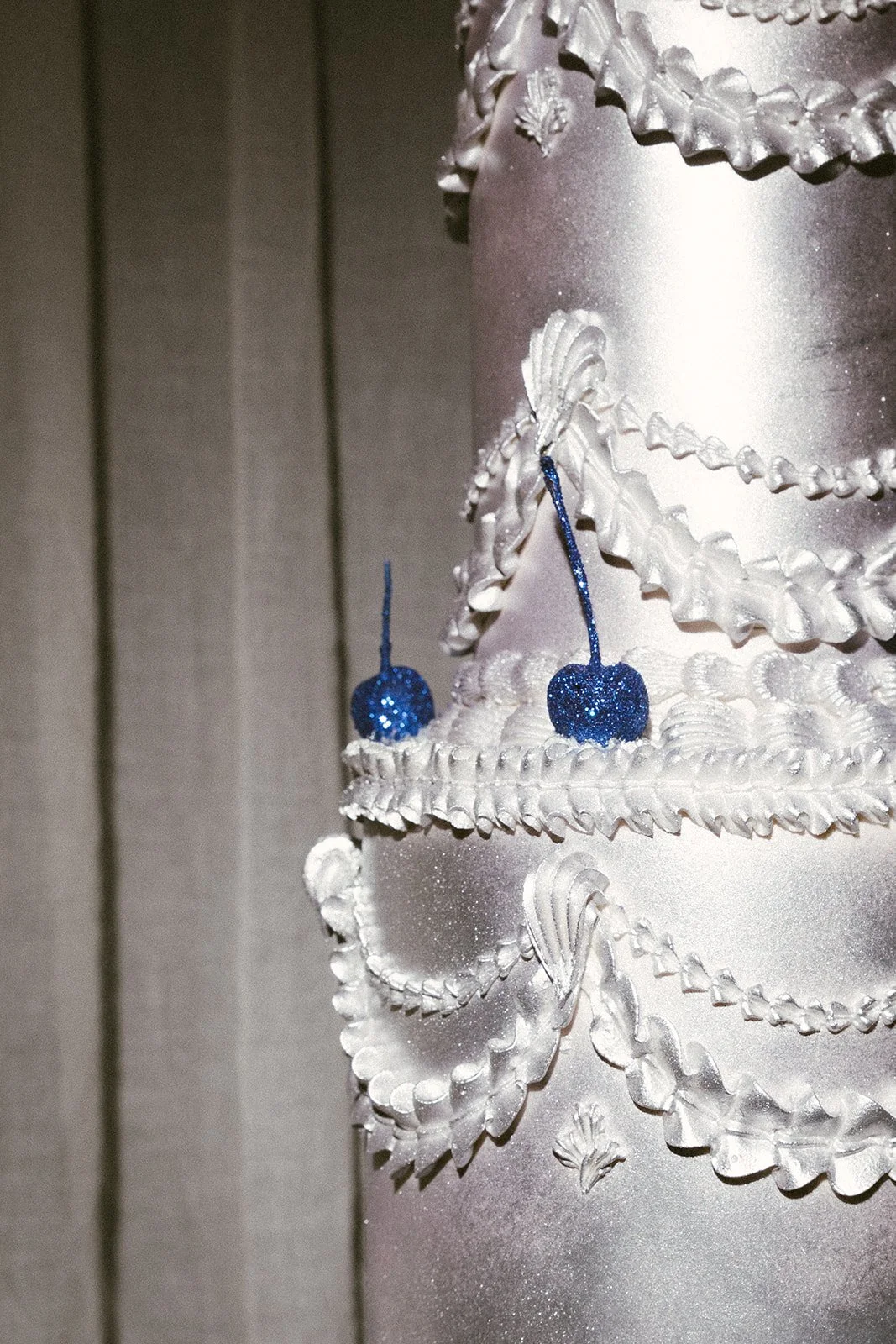 Vintage Silver Cake with blue cherries Ink Sweets 