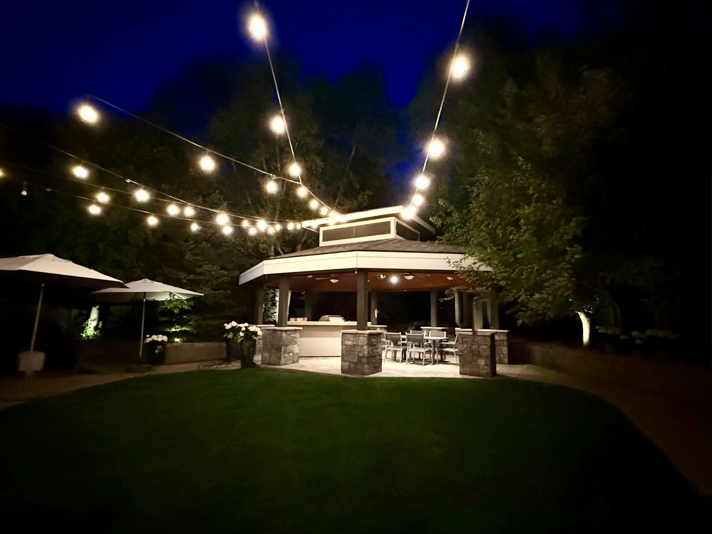 Backyard - Massive Heavy-timber Cabana with Full Kitchen and Waterfall Feature