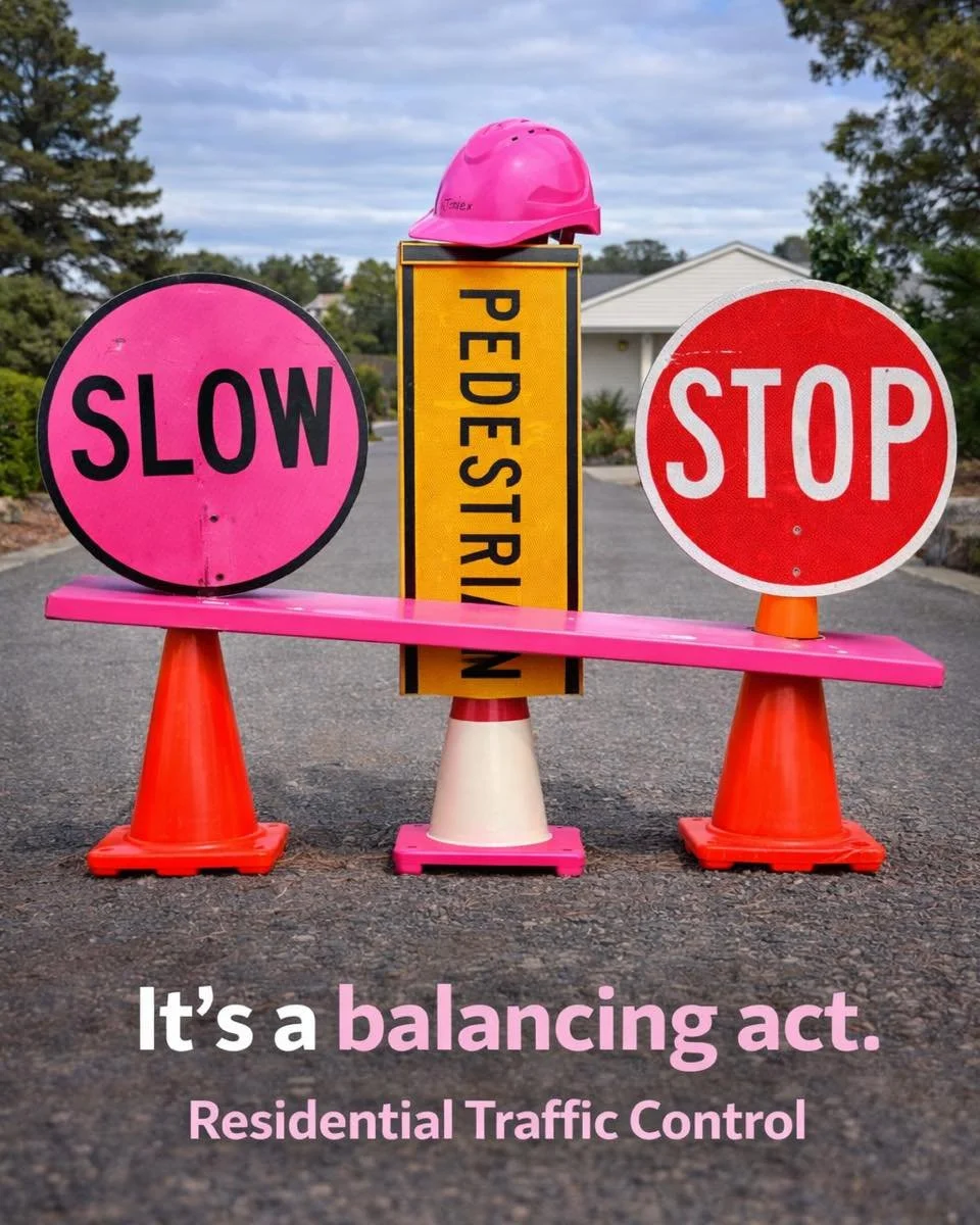 Resi traffic control is a balancing act:
&bull; access for trades
&bull; safety for pedestrians
&bull; visibility for drivers
&bull; calm for neighbours
We plan it to fit your workflow so housing progress isn&rsquo;t slowed by preventable street issu