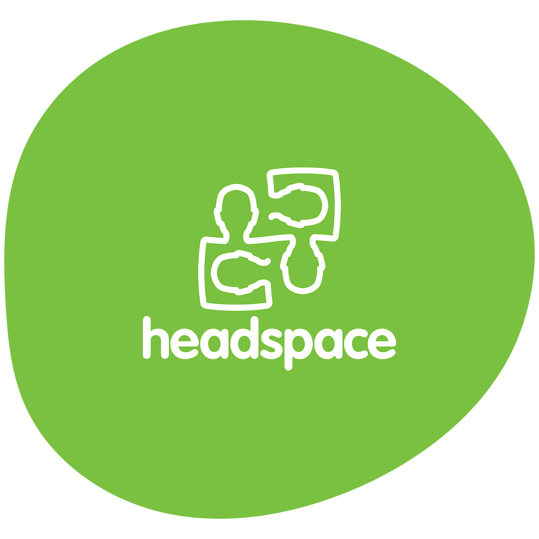 Headspace logo featuring a white puzzle-piece and person icon above the word “headspace,” centred within a bright green circle