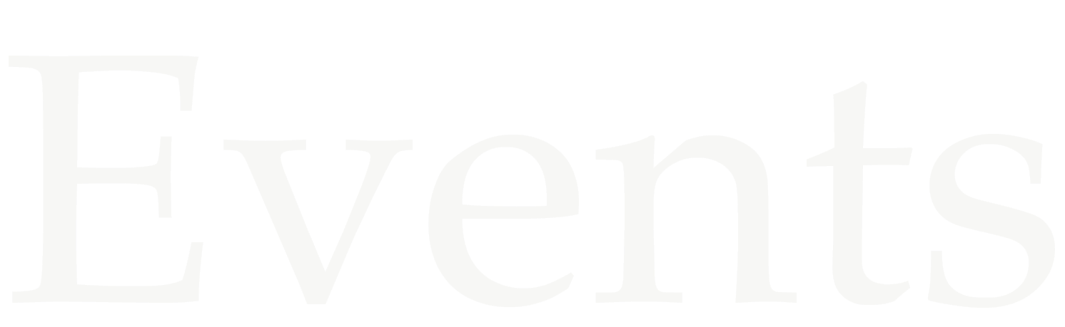 The word 'Events' written in large, gray, stylized font over a photo background of Bill Joe Huels of the Dusy 45s at the 2024 VHM spring gala.