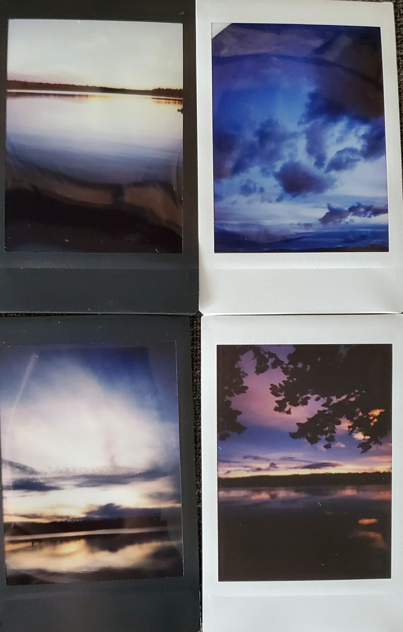 four instax images of sunset skies