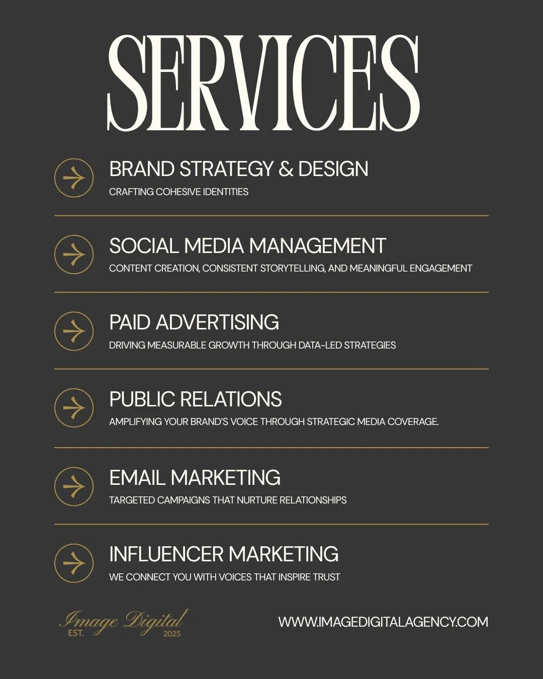At Image Digital, our services are simply tools for something deeper.

We shape strategy with care, tell stories with intention, and build brands that feel as good as they look. From digital and social to branding and PR, everything we create is root