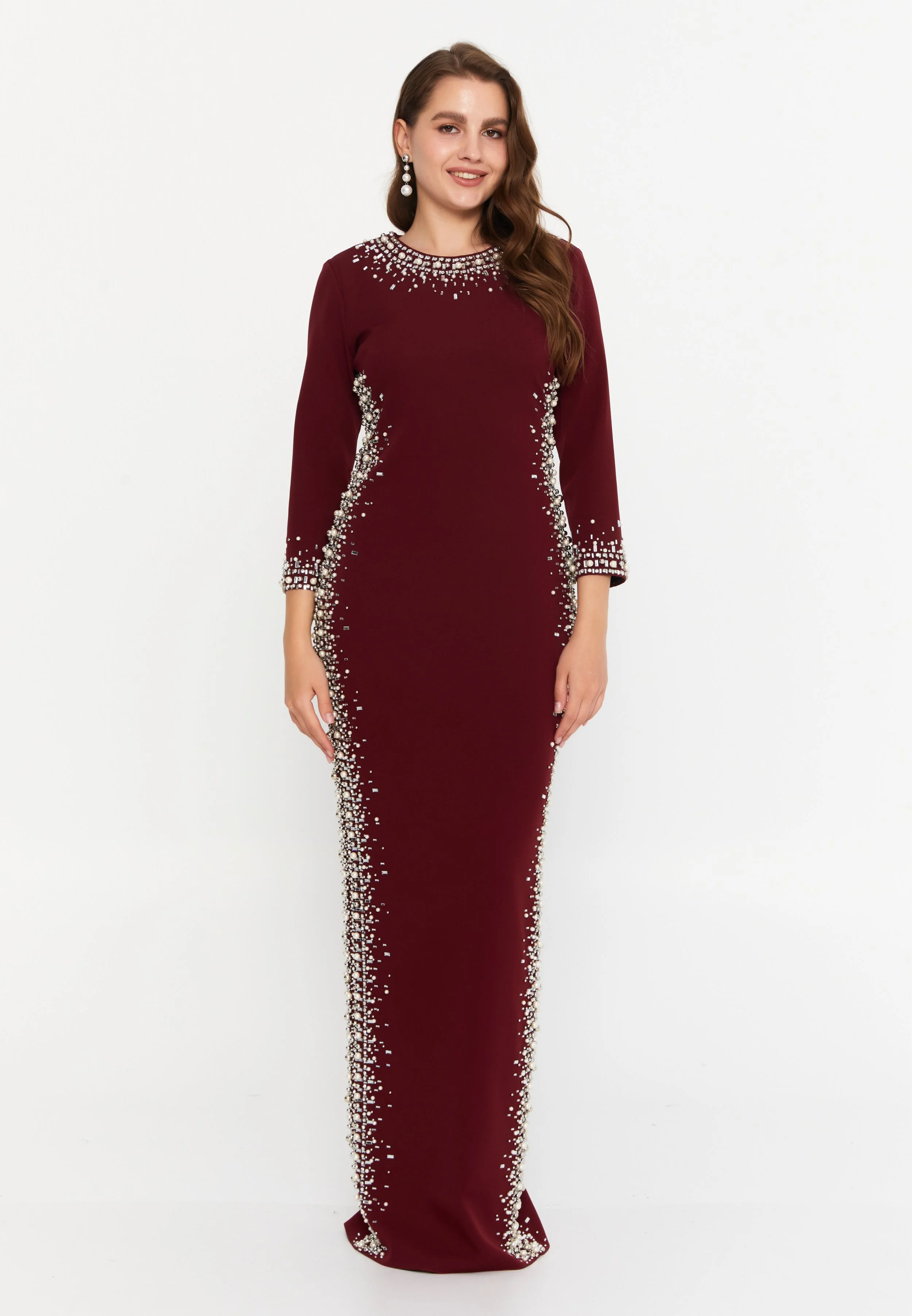 TAJI’Z- Burgundy Modest Burgundy Maxi Viscose Mermaid