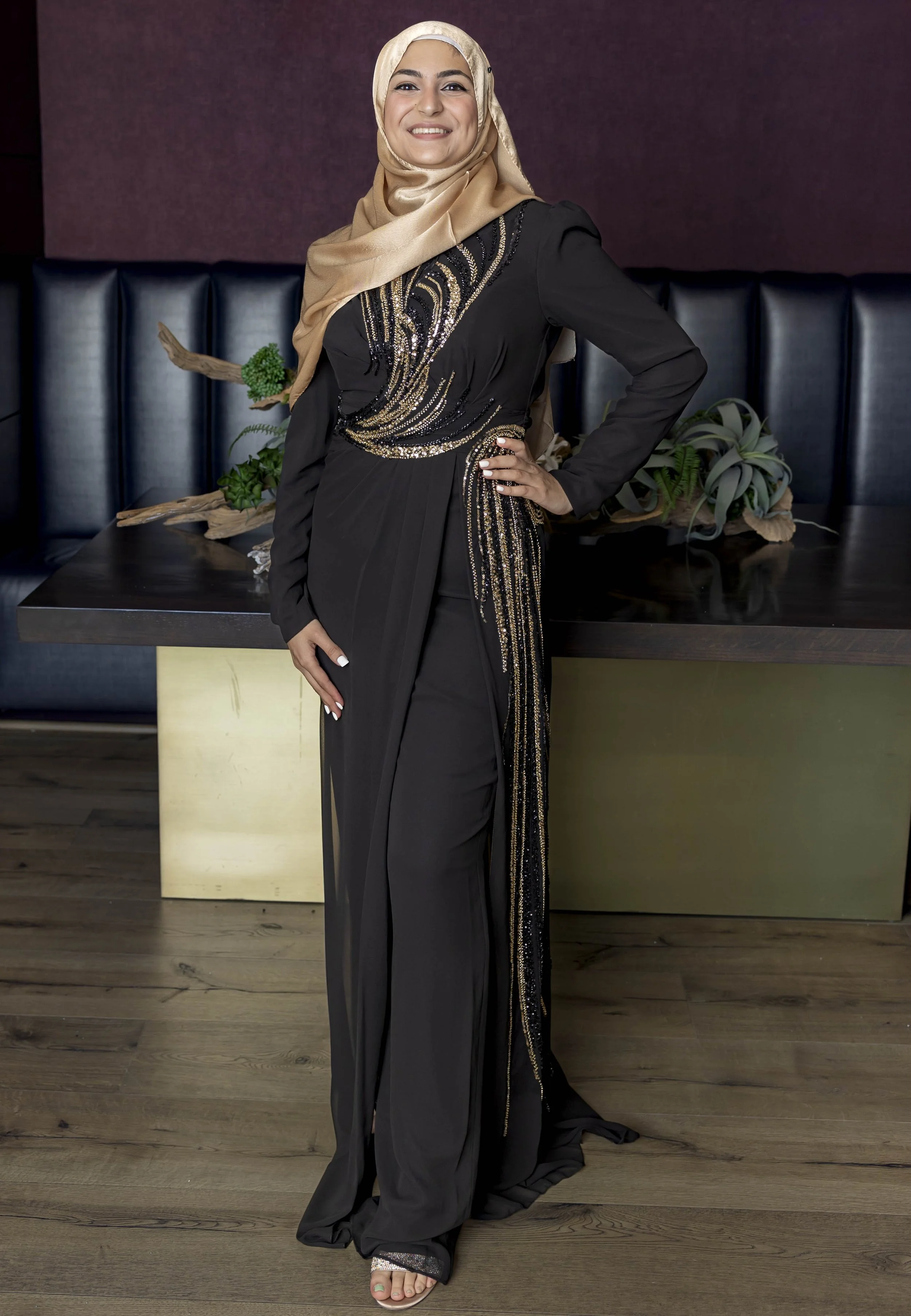 TAJI'Z- Long Sleeve Modest Evening Jumpsuit