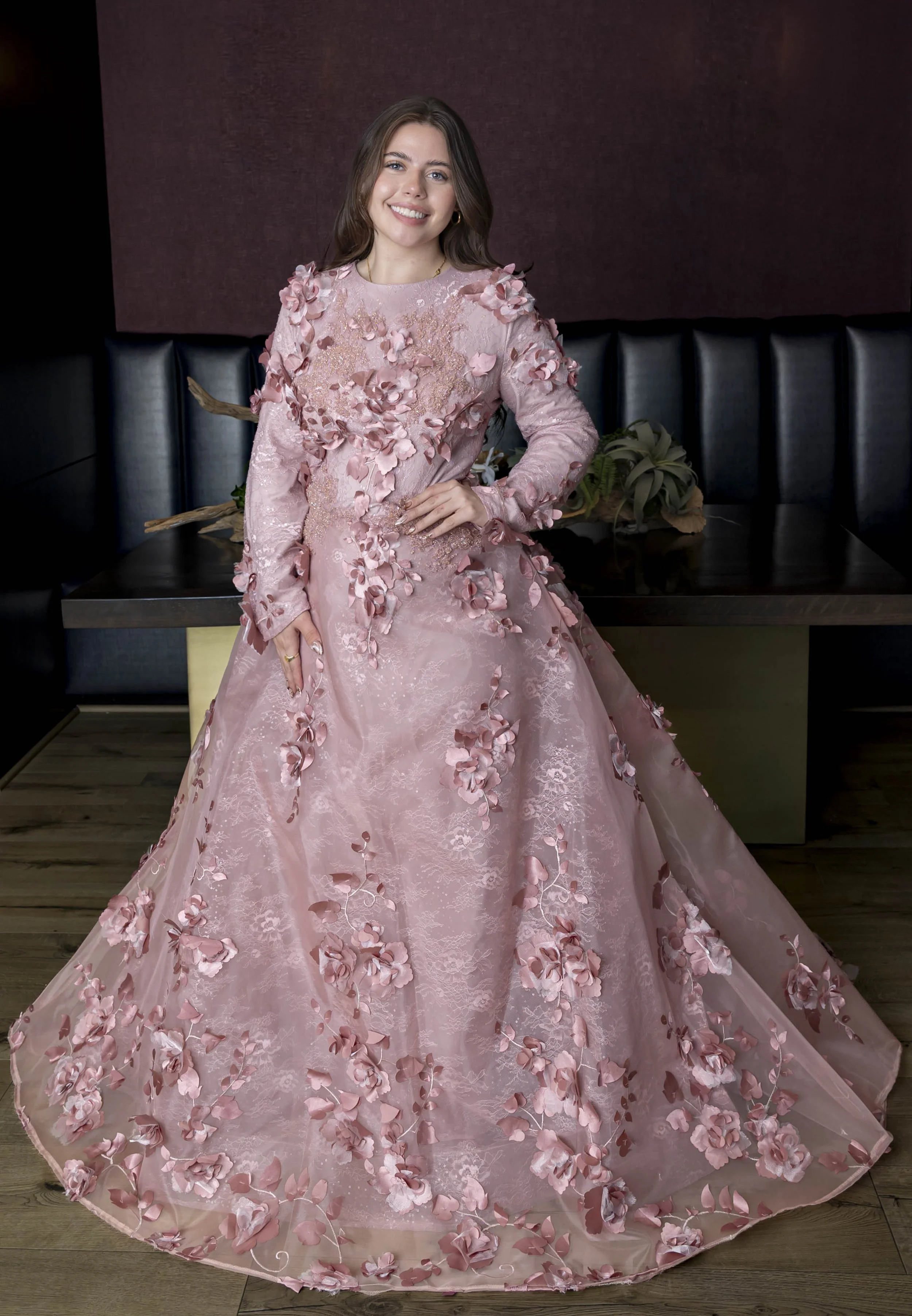 TAJI'Z- Teal Long Sleeve Maxi A-Line Modest Wedding Guest Dress