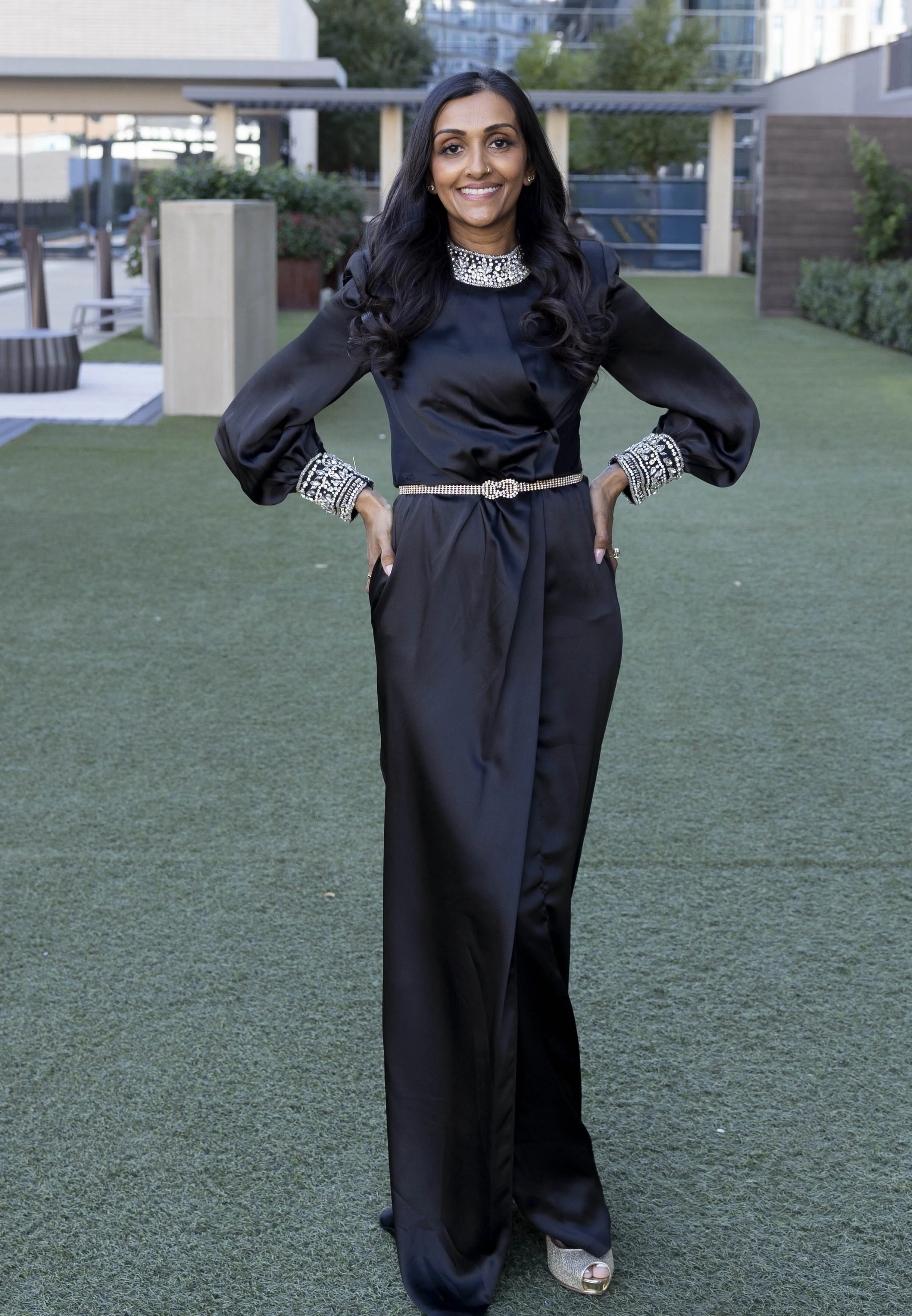 TAJI'Z- Long Sleeve Maxi Satin Mermaid Wedding Guest Dress