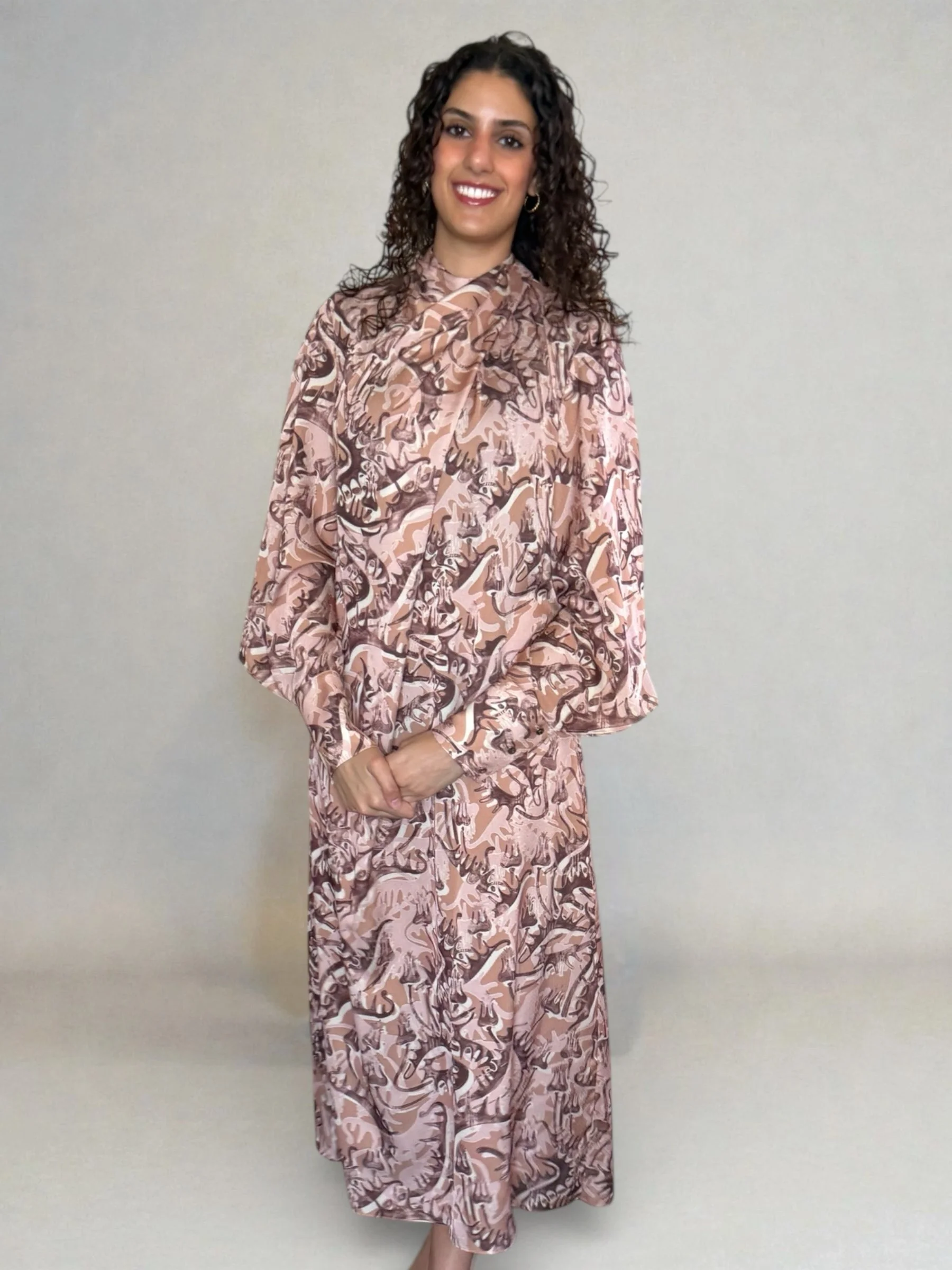 TAJI'Z- Pink Long-Sleeve Floral Casual Maxi Dress